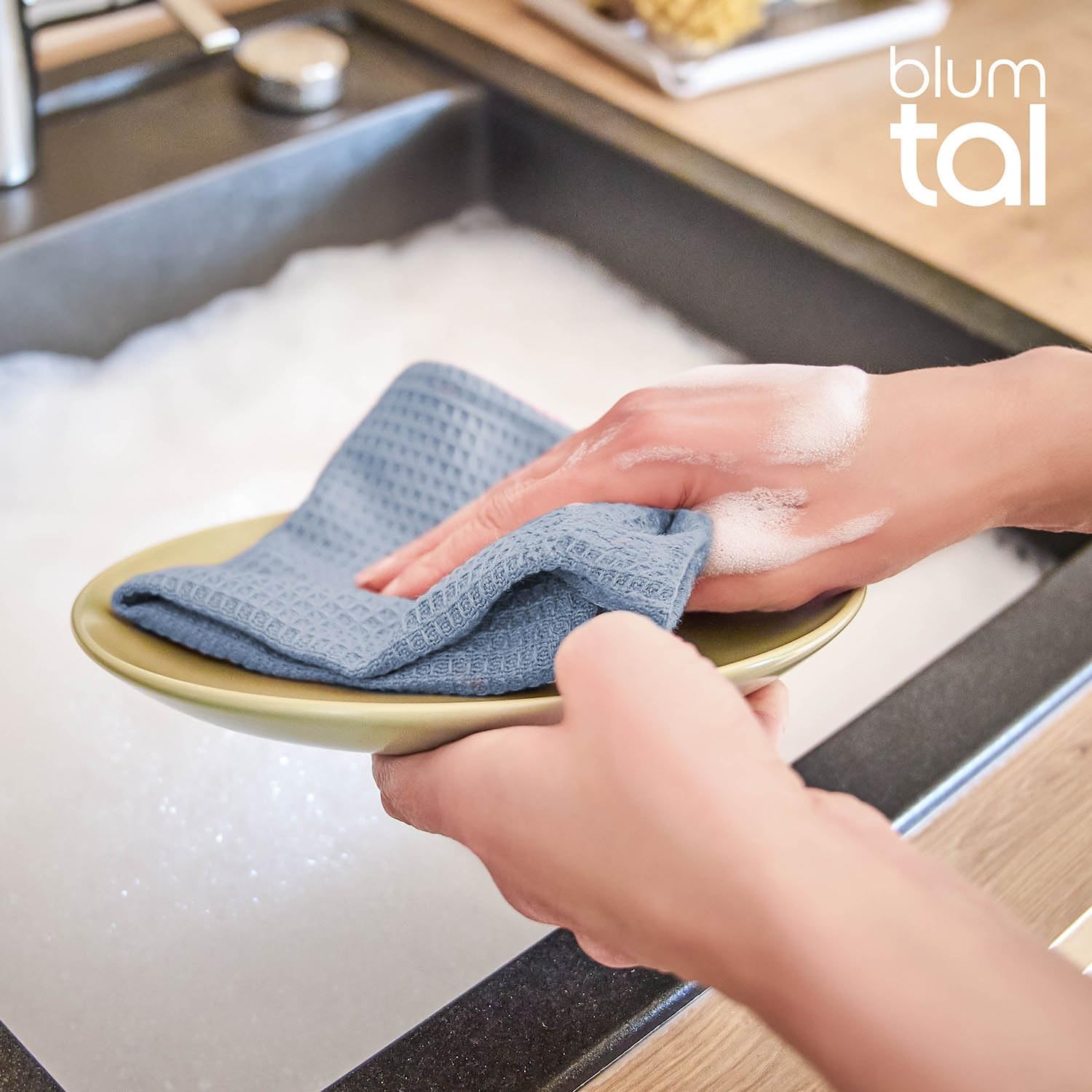 Thumbnail 3 de Blumtal Lot de 6 torchons cuisine 30 x 30 cm en coton gaufré bleu