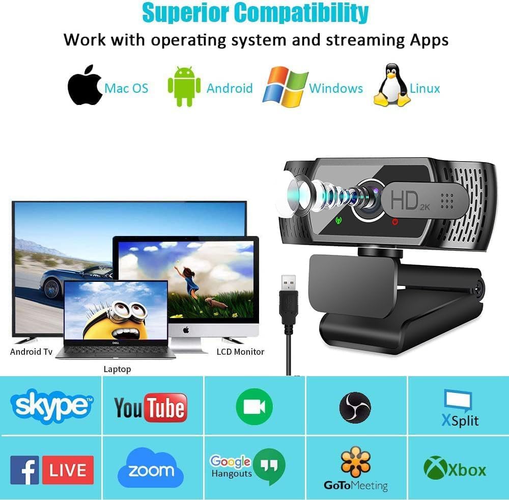 Thumbnail 6 de neefeaer 2K Full HD Webcam mit Mikrofon, Stativ & automatischer Lichtkorrektur