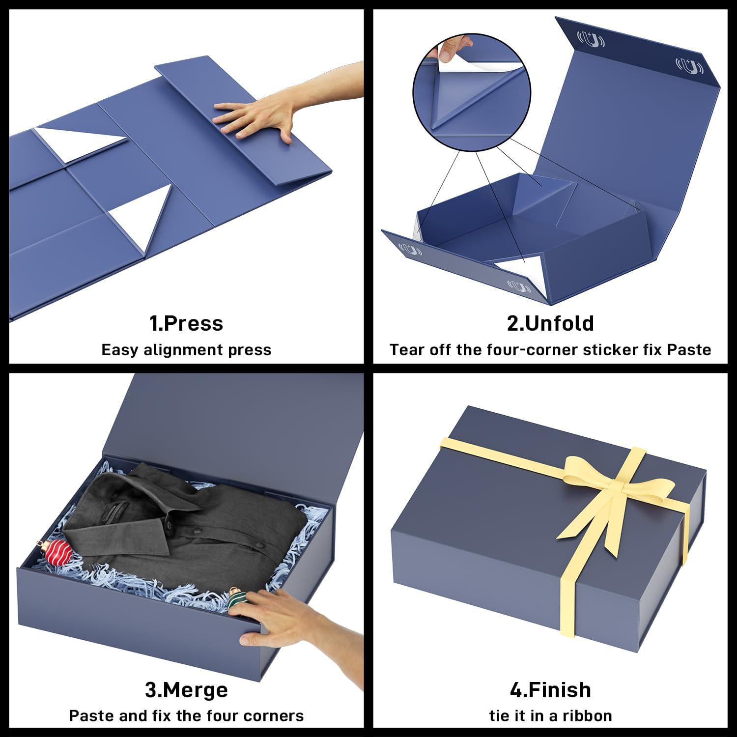 Thumbnail 3 de 1 Pack Gift Boxes with Lids Magnetic Closure, 30 x 20 x 7.6 cm – Blue