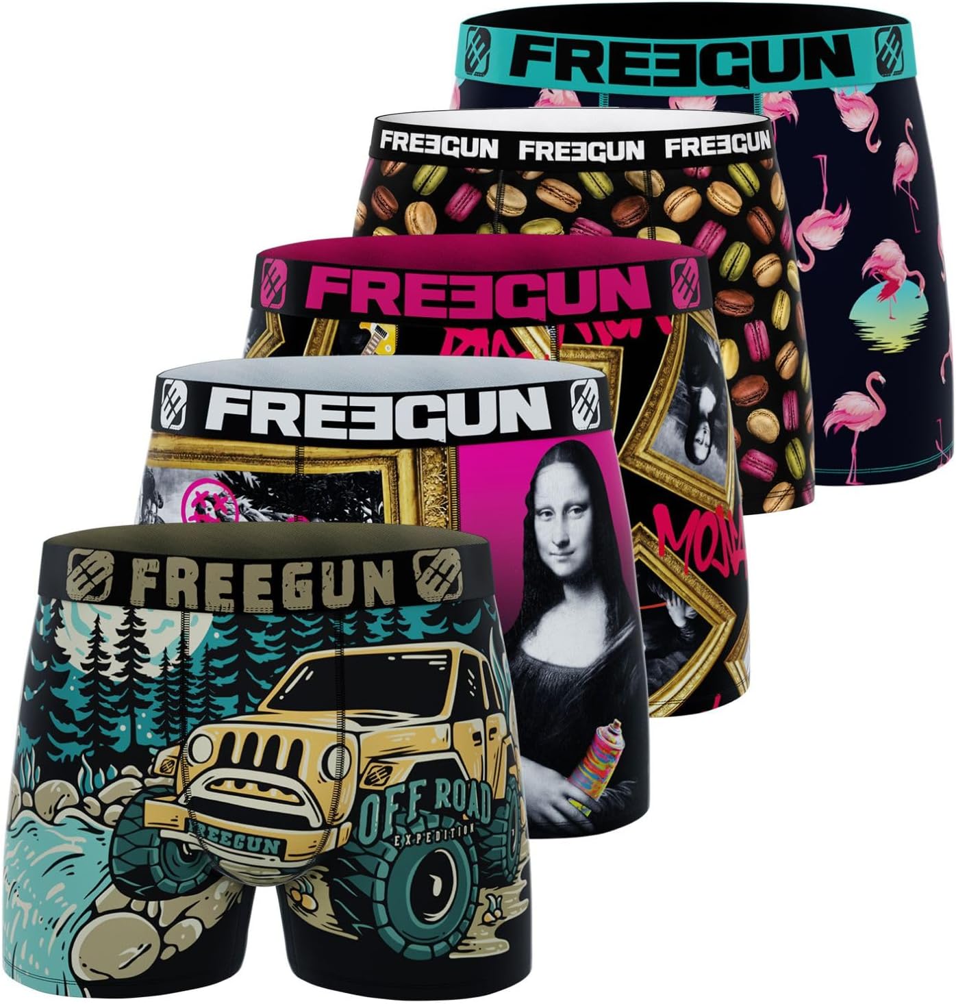 Detalle 2 de FREEGUN Caleçon Boxer Homme Sport – Lot de 5, Noir MLT (L)