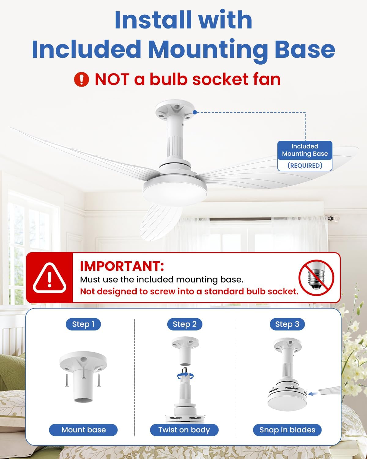 Detalle 2 de Airwit N42001-CA 42-Inch White Ceiling Fan with Remote and Dimmable LED