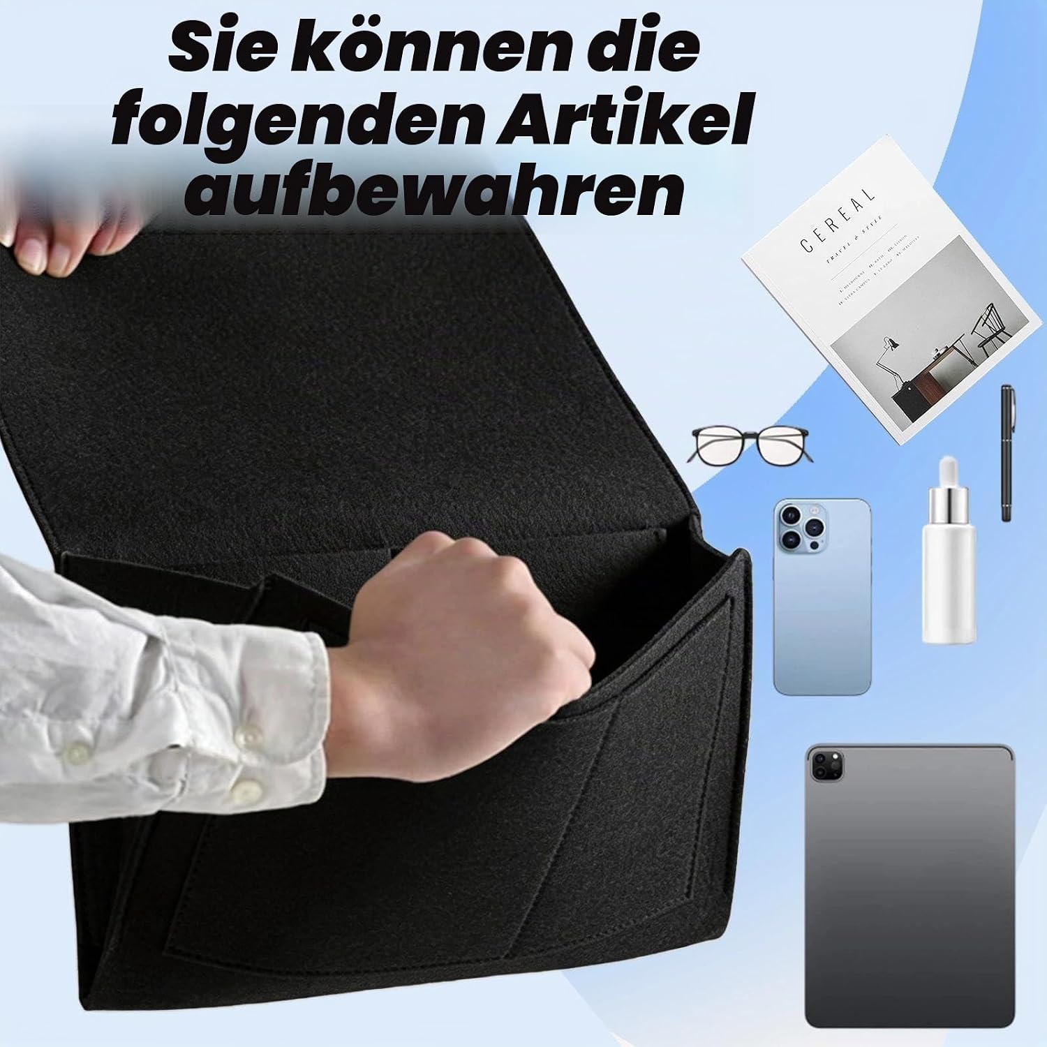 Detalle de Dryxog Bett Organizer zum Einhängen – Filz-BettOrganizer mit mehreren Fächern