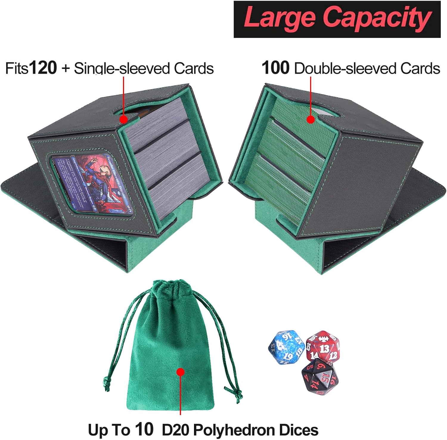 Detalle de AFIING MTG Deck Box for Commander Display: Compact, Protective Card Case with 2 Dividers, Dice Bag and Toploader