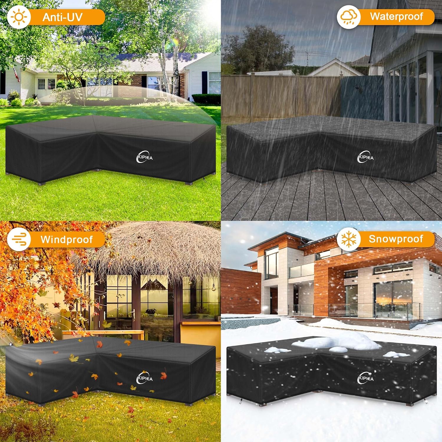 Thumbnail 6 de Kipiea 58" x 85" L-Shaped Patio Furniture Cover, 600D Waterproof Oxford