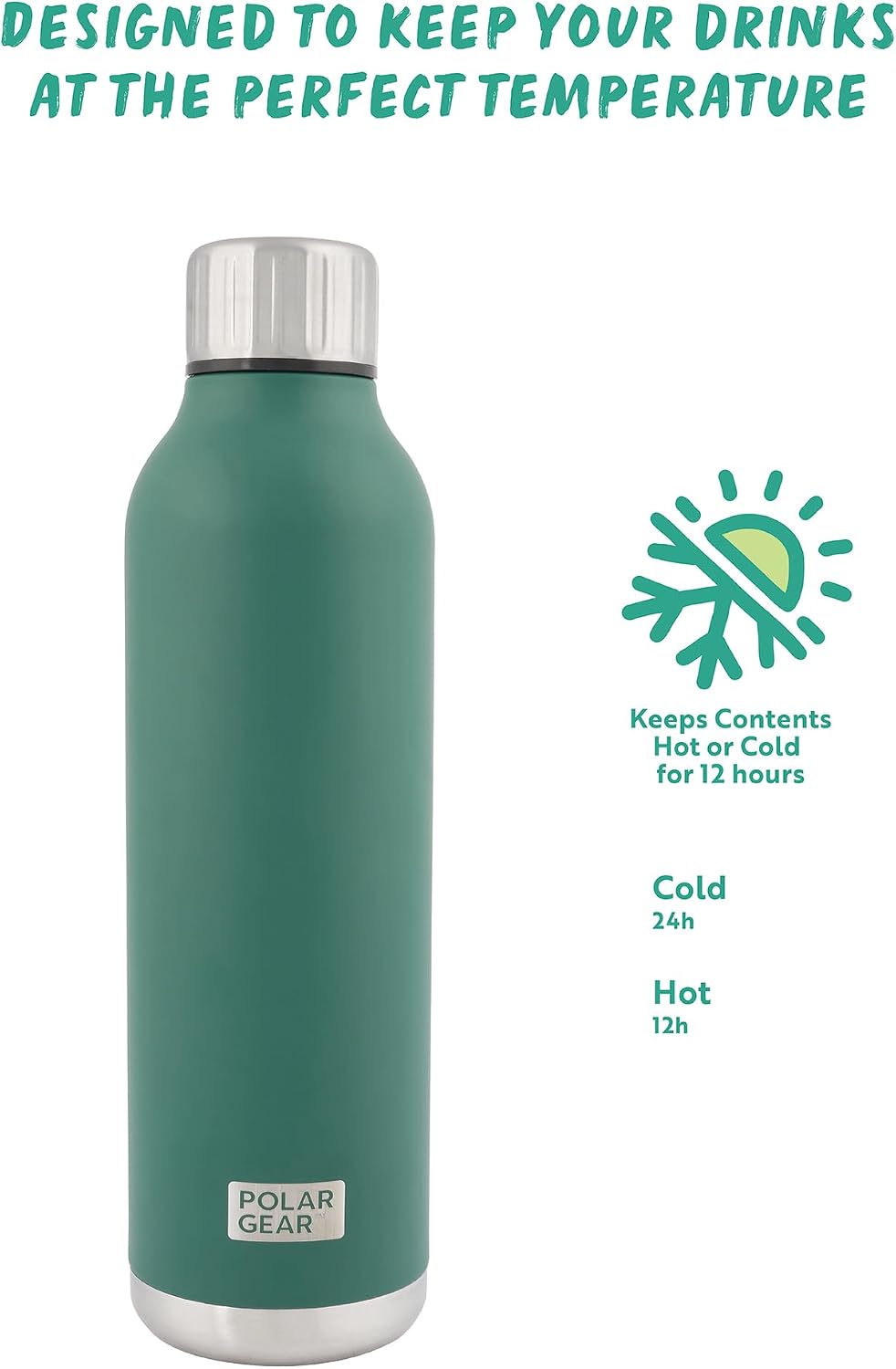 Thumbnail 4 de Polar Gear Stainless Steel Water Bottle – 500ml Vacuum Insulated, Leakproof, Green