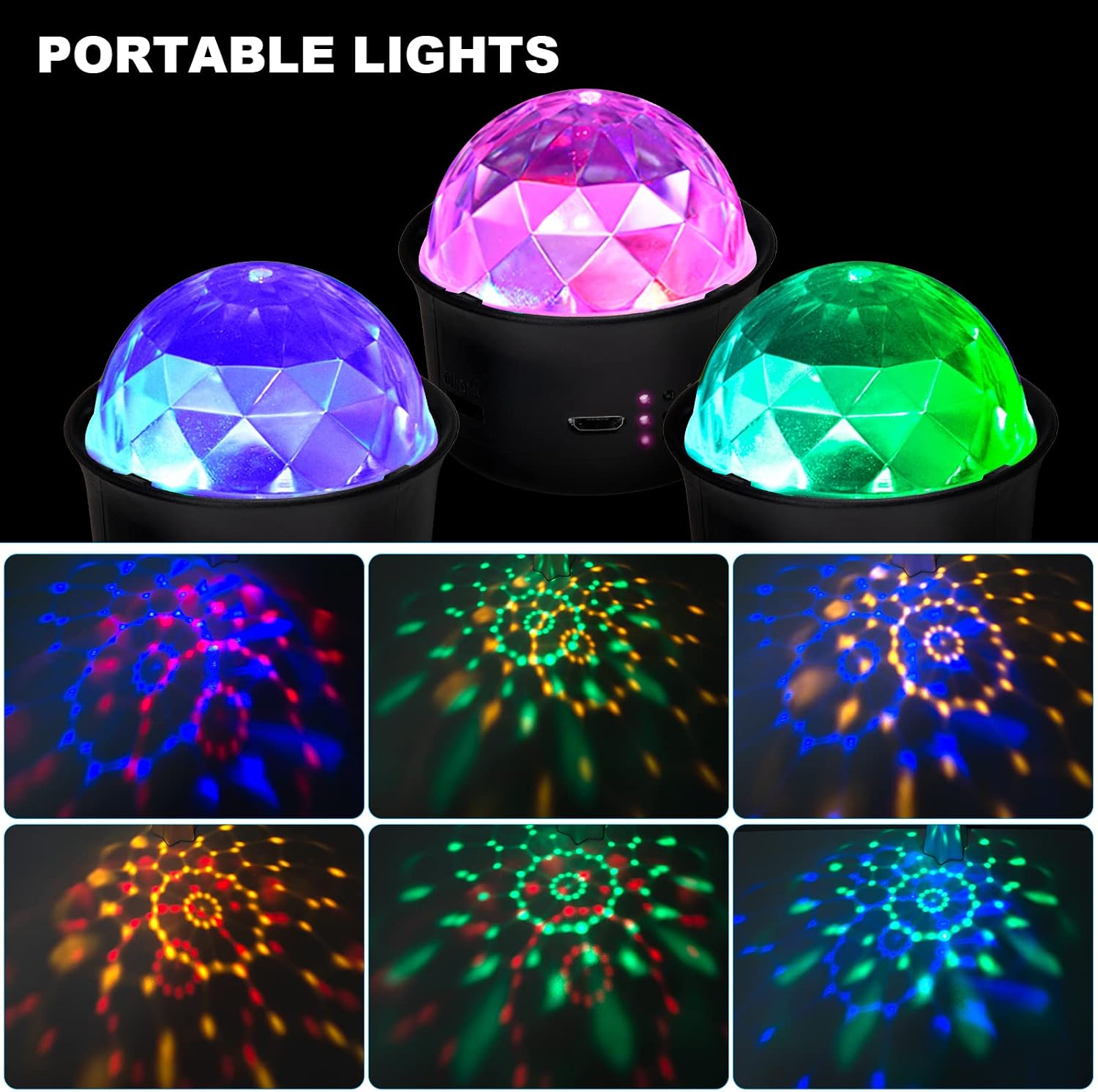 Detalle de URAQT Mini Discokugel Licht – tragbare USB-Disko mit Sprachsteuerung, 2 Stück
