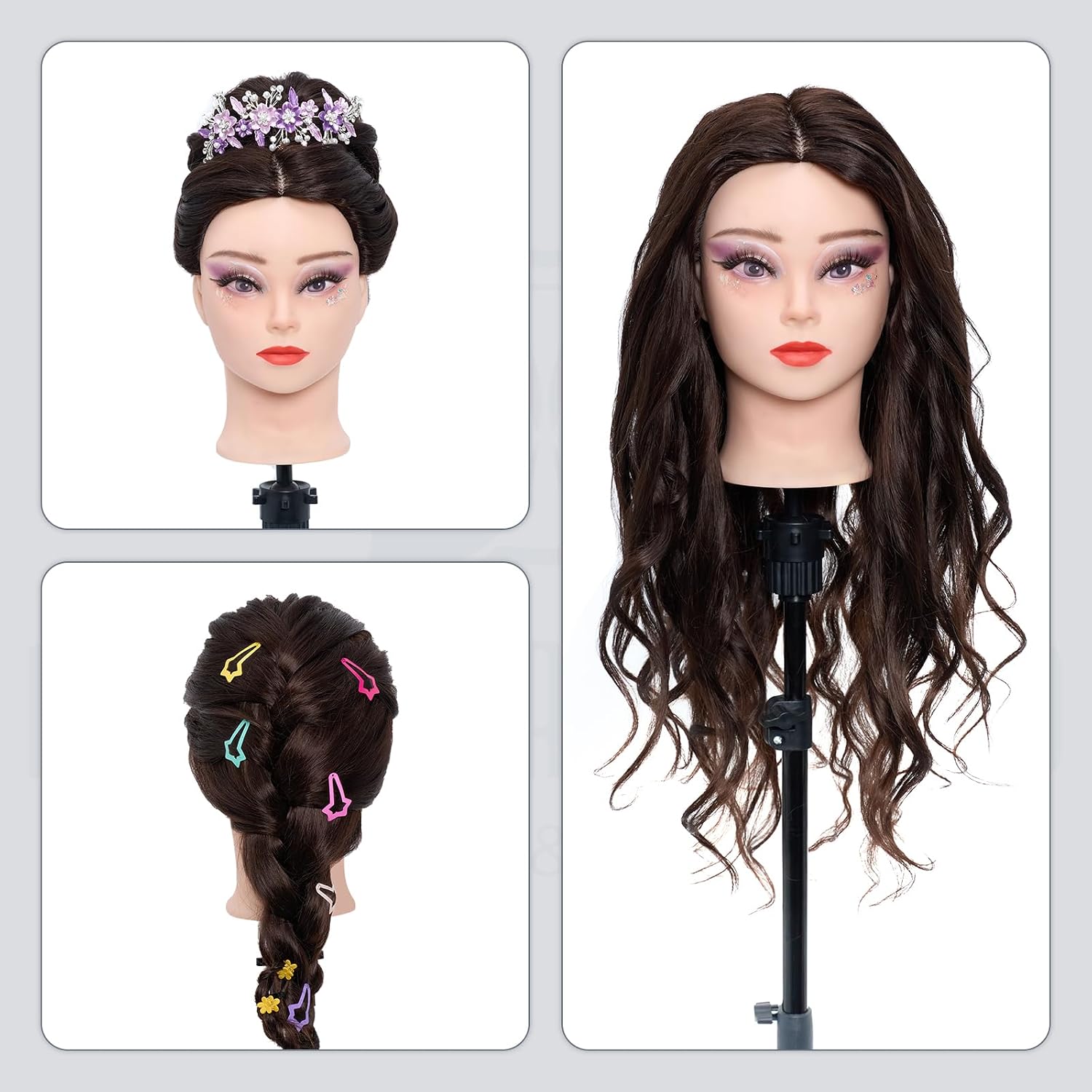 Thumbnail 6 de Neverland 28-Zoll Frisierkopf mit 60% Echthaar – Übungskopf für Friseure und Schminken inkl. DIY-Zopfset & Phony-Wimpern