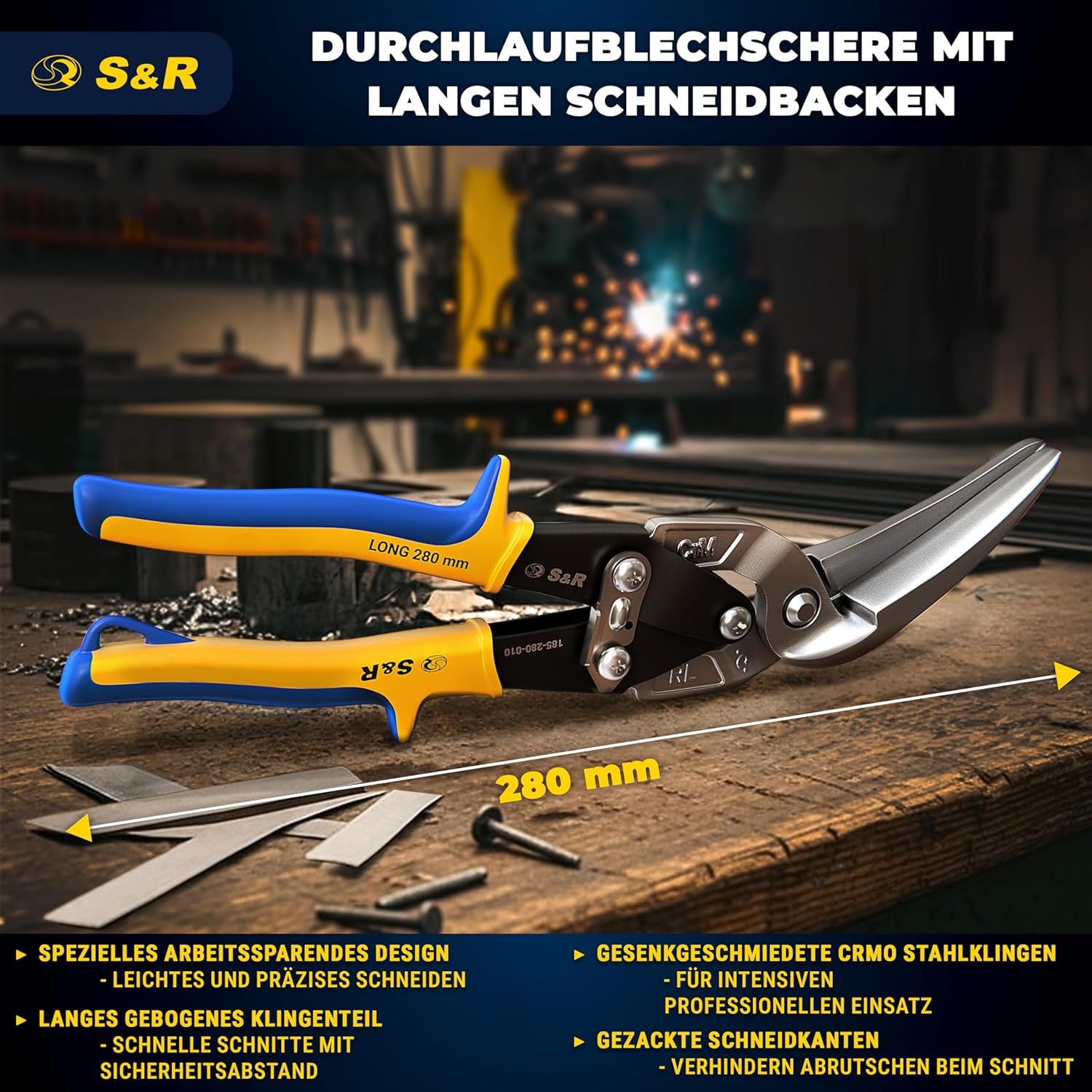 Thumbnail 1 de S&R Blechschere Rechtsschnitt 280 mm – Durchlaufblechschere mit CrMo-Stahlklingen, induktionsgehärtet 60–62 HRC