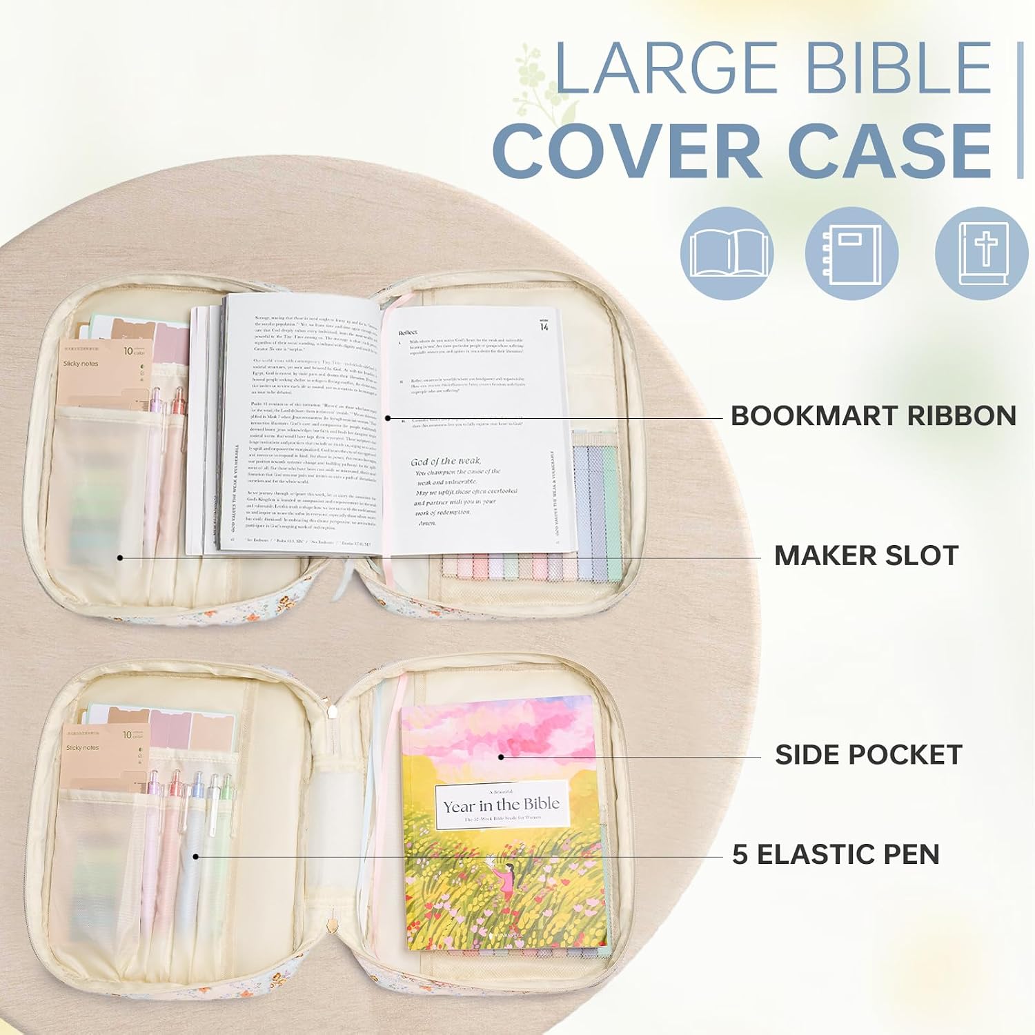 Thumbnail 3 de YKFLY Quilted Bible Cover with Handle, Zipper, and Blue Floral Cotton