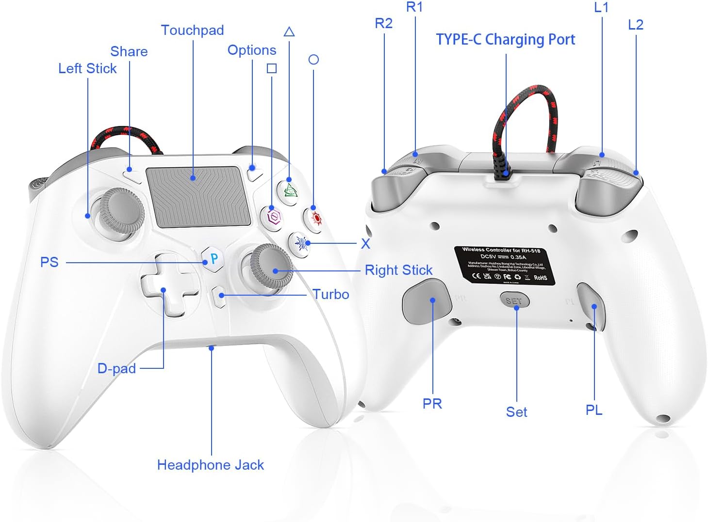 Thumbnail 6 de Gamrombo Wired Controller for PS5/Pro/Slim, PS4/PC with Dual Vibration and 6-Axis Sensor