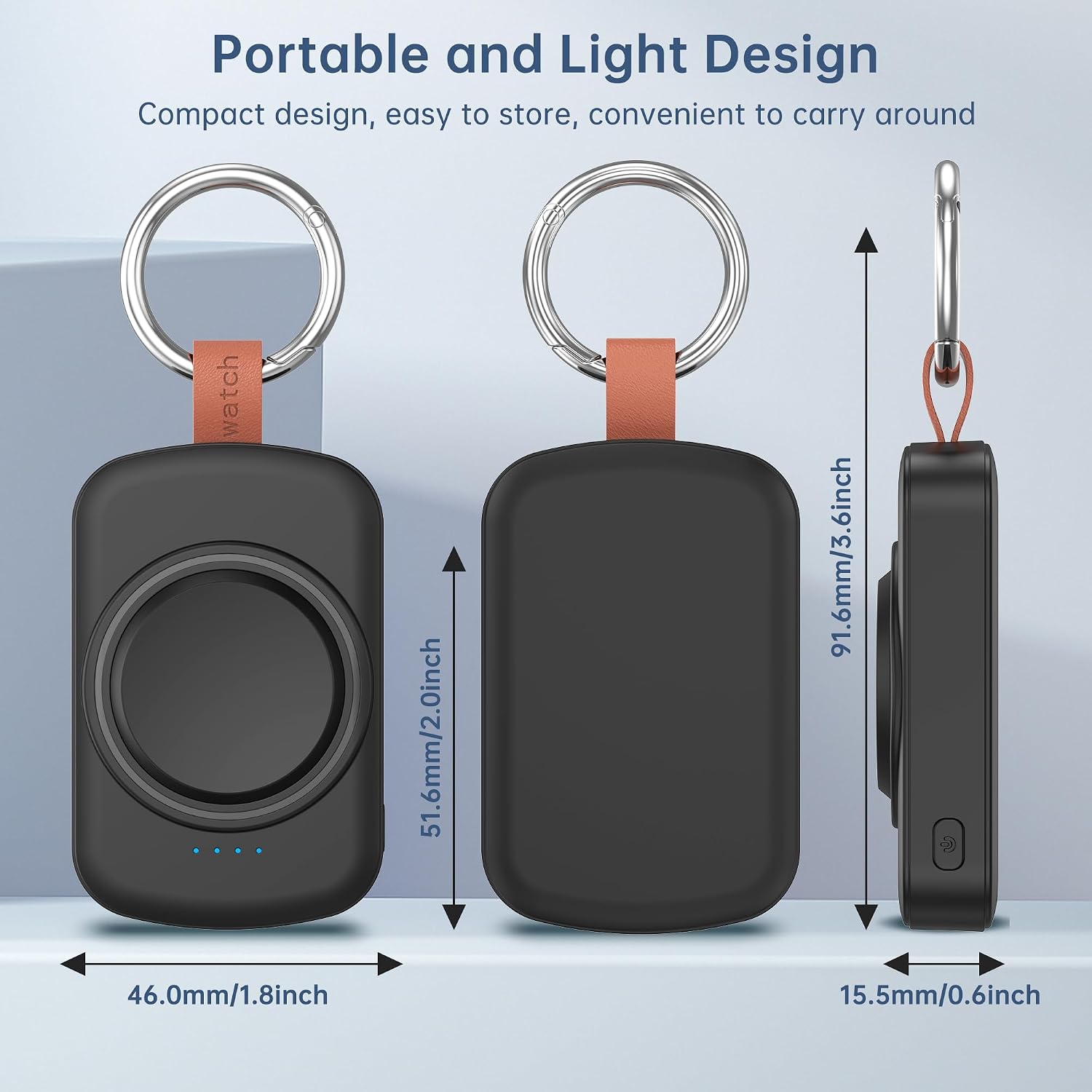Detalle 2 de Portable Charger for Apple Watch (1800mAh) with Keychain Travel Charger and Magnetic Fast Charging, Black