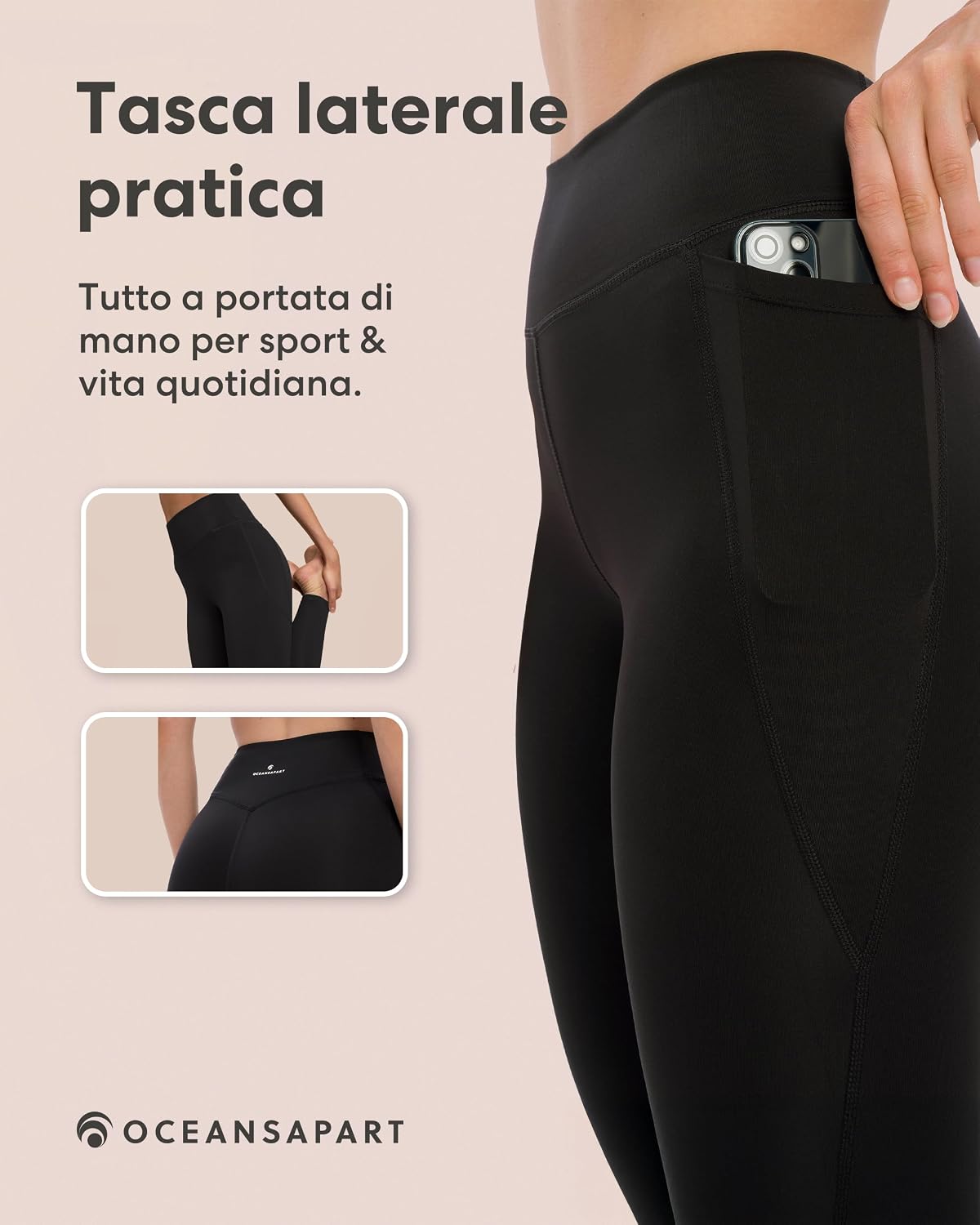 Detalle de Oceansapart Soho LeggingsSportivi Donna con Tasche Laterali e Vita Alta