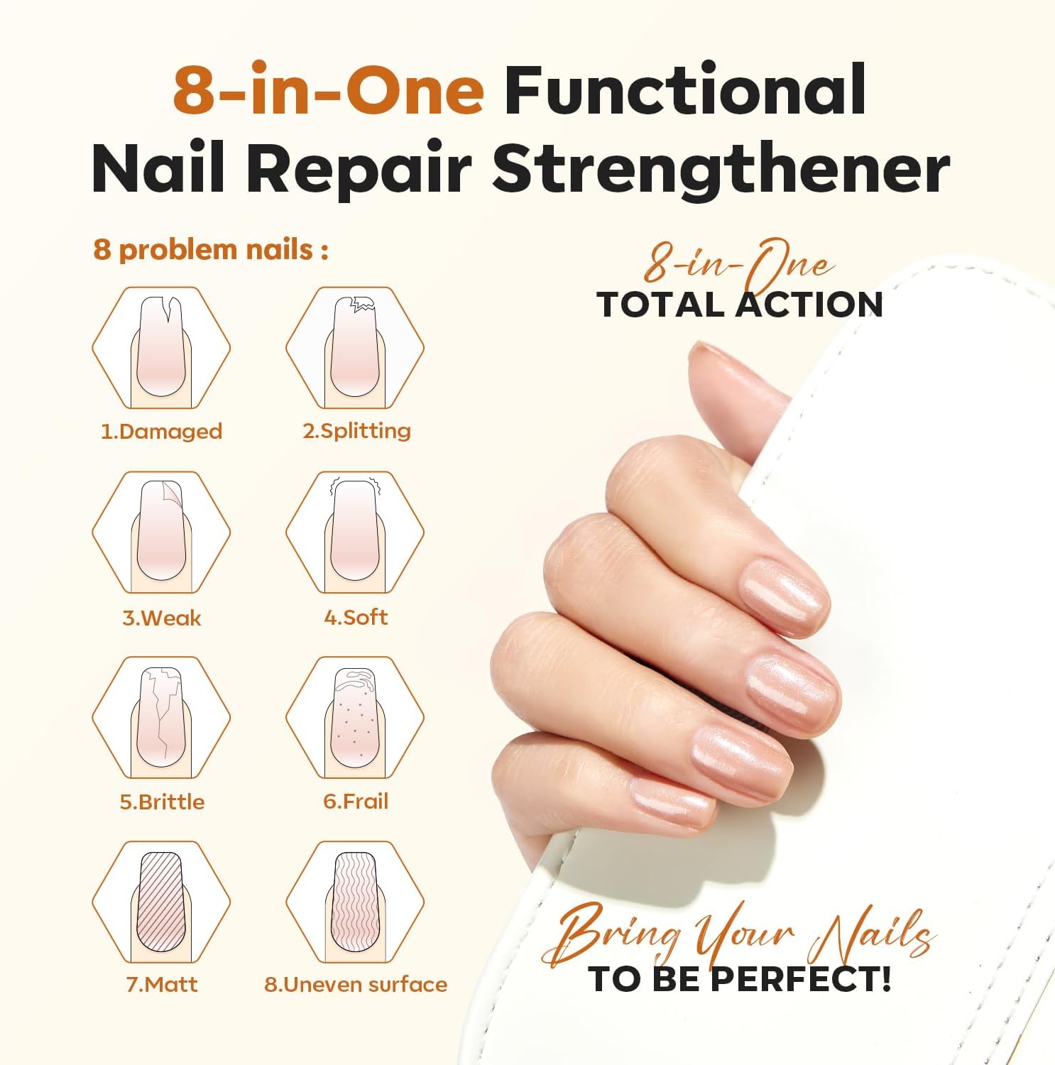 Detalle de Modelones Vernis Durcisseur Ongle Extra Fort 8 en 1 — soin fortifiant pour ongles abîmés, nude pailleté, 15 ml