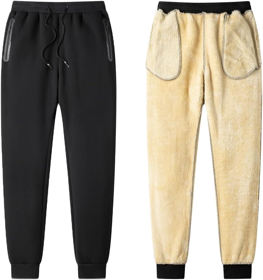 Detalle de ZOXOZ Men’s Fleece Sherpa Lined Joggers – Winter Warm Thermal Tracksuit Bottoms with Zipped Pockets