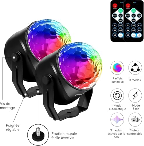 Detalle 2 de FIMEI Boule Disco 2 Pack – Contrôlée par Musique avec Télécommande
