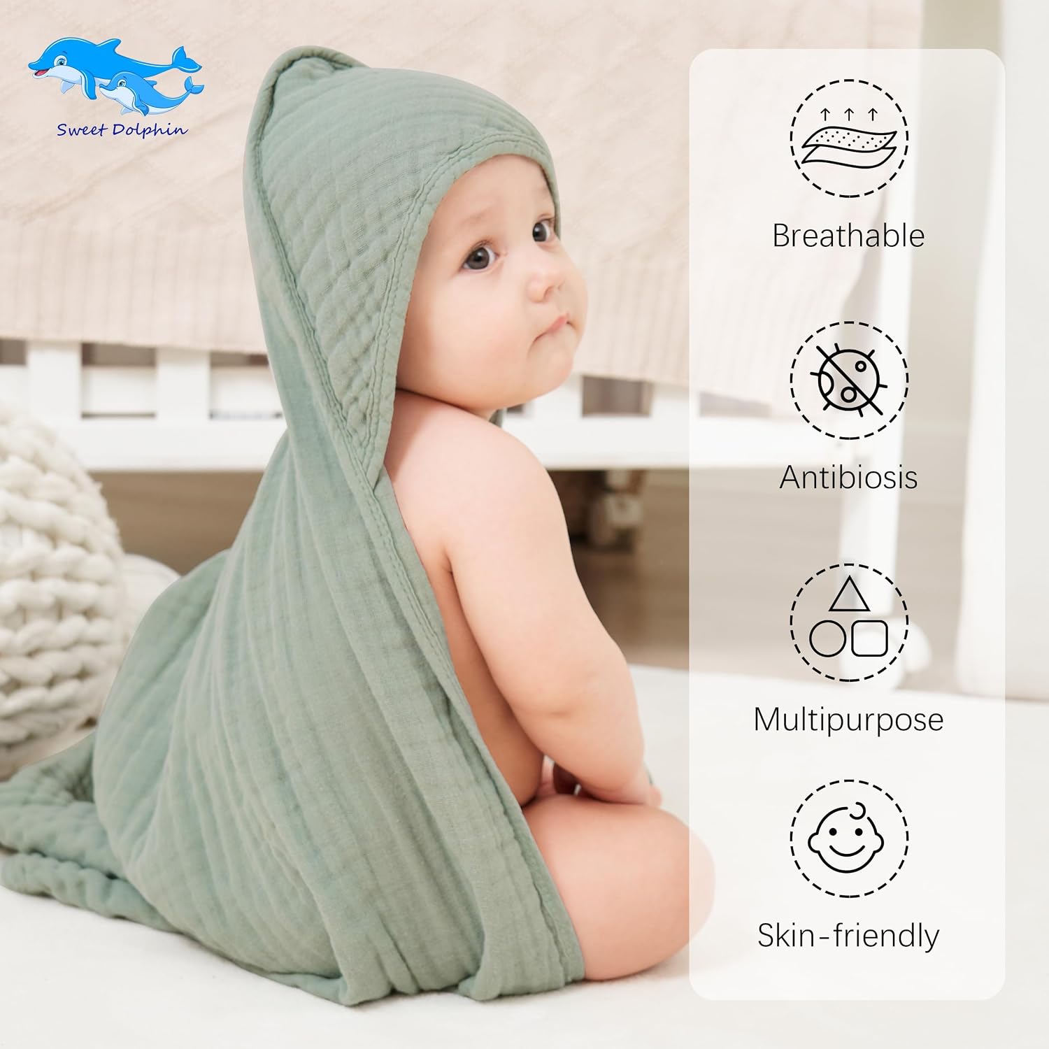 Detalle de SWEET DOLPHIN Hooded Baby Towels, 100% Cotton