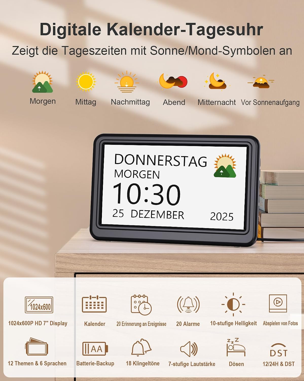 Thumbnail 1 de Roxicosly Digitaler Kalender 7 Zoll 📅