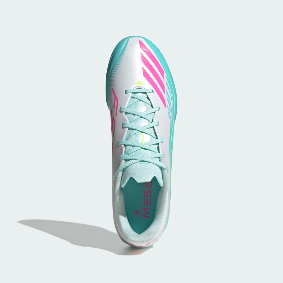 Detalle de Zapatilla de fútbol F50 MESSI LEAGUE moqueta de Adidas – blanco