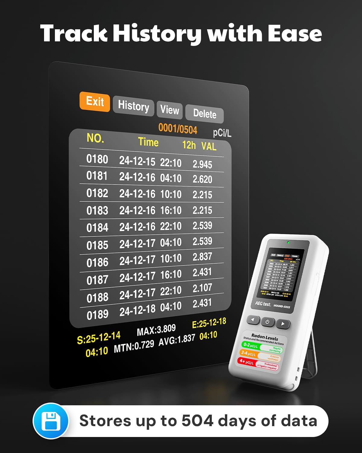 Detalle 2 de AEGTEST HOUND-1011S Radon Detector with LCD, Alarms and Long-Term Monitoring