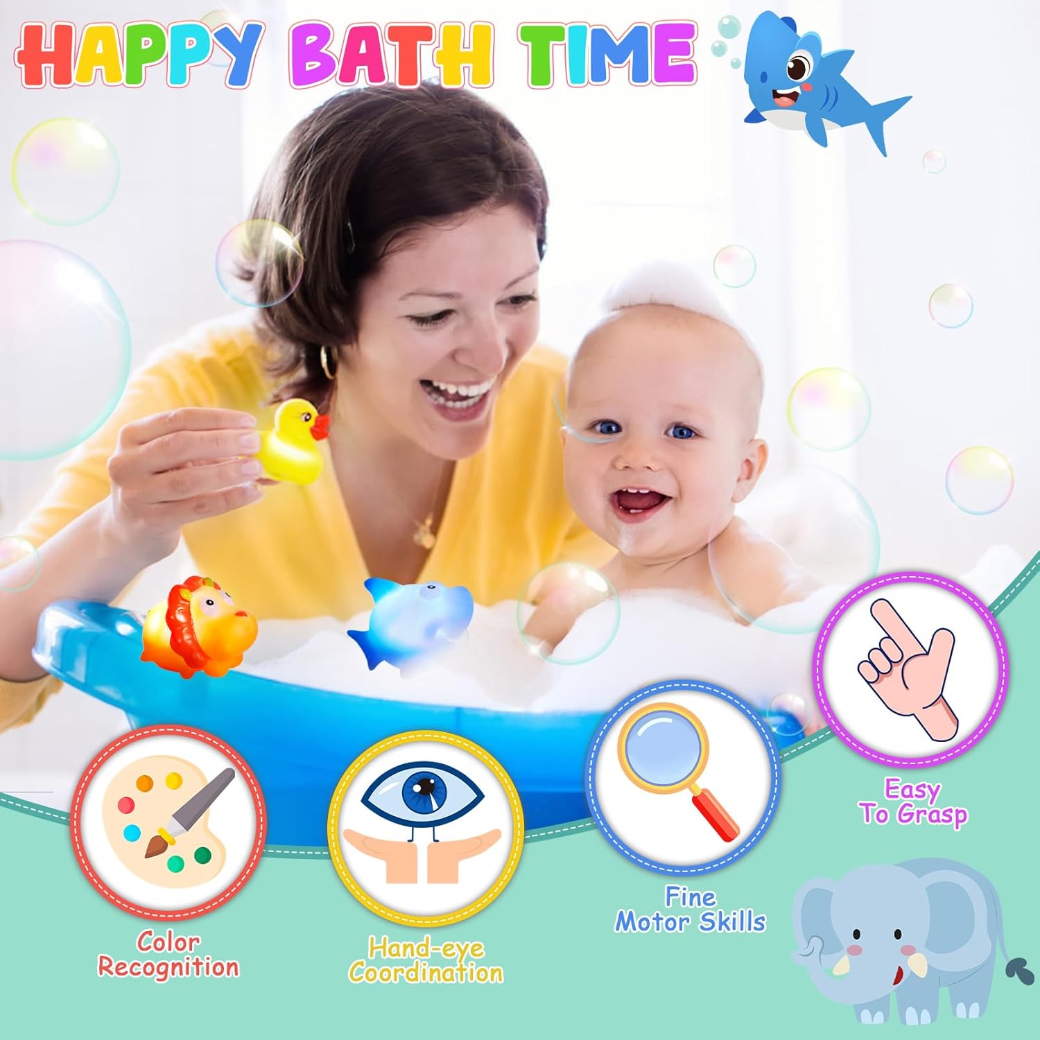 Detalle de Jovicos LED Badetier-Set (6 Stück) – Badespielzeug mit Sensorik für Baby und Kleinkinder