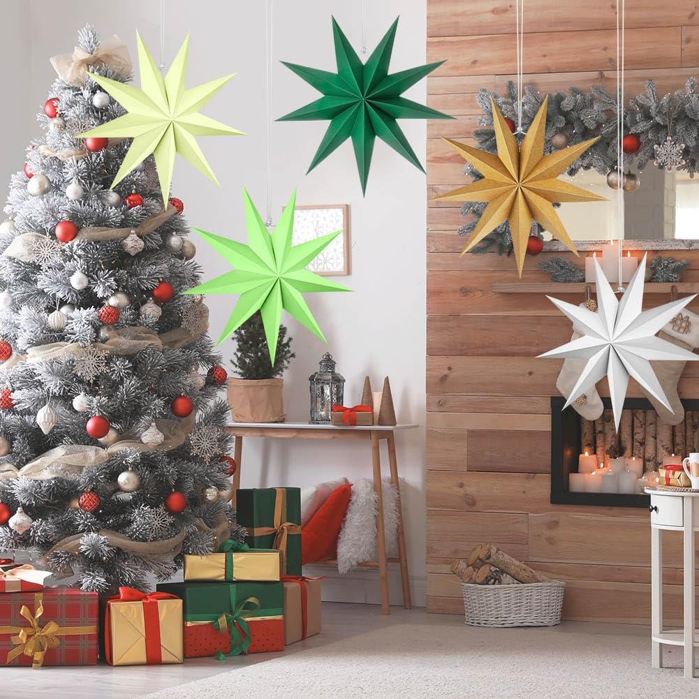 Detalle de Vicloon 3D Folding Paper Stars, 30 cm, Set of 5 in Mixed Colours