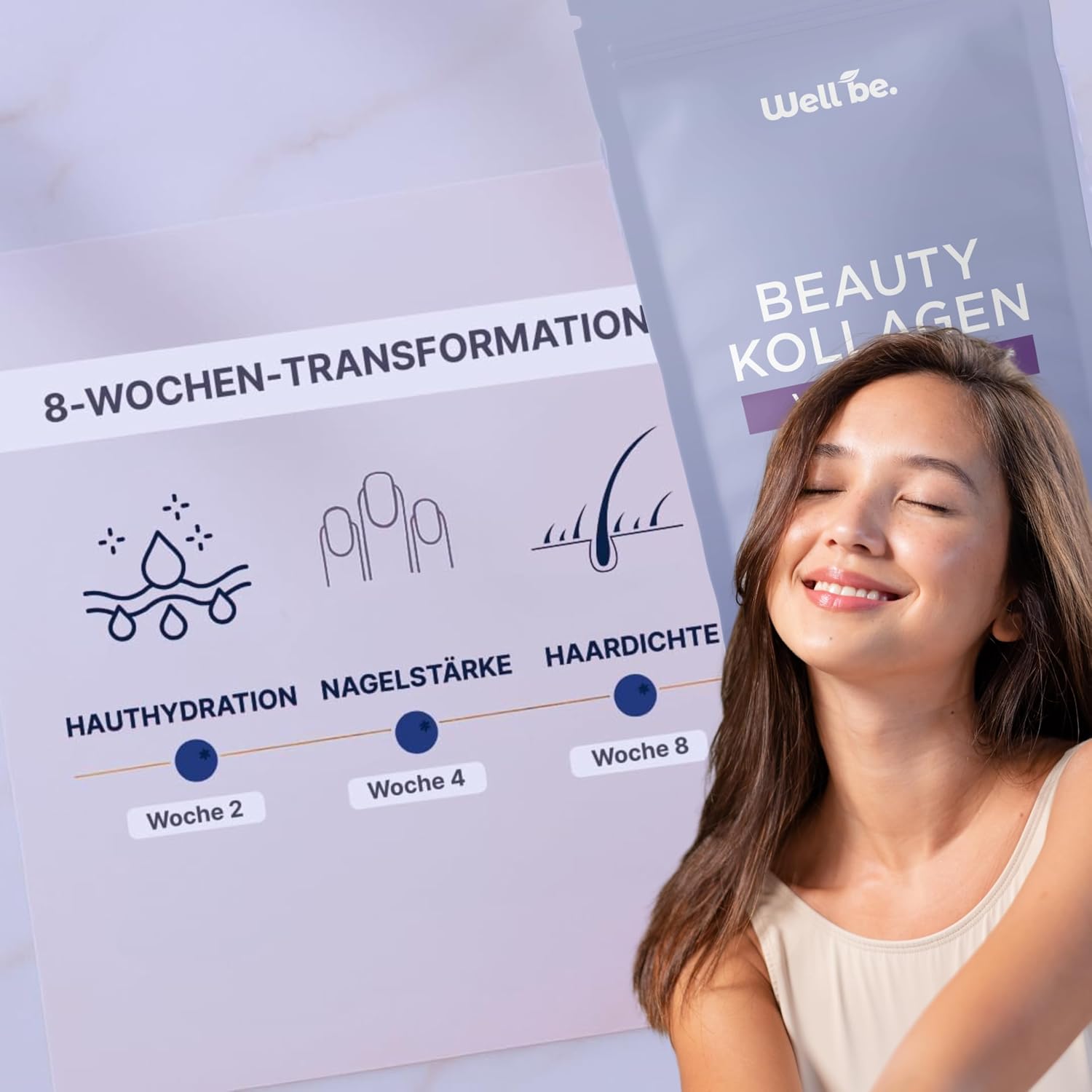 Thumbnail 1 de Wellbe Kollagen Pulver Wildberry – hochdosiert mit bioaktiven Kollagenpeptiden, Hyaluron und Vitaminen (Made in Germany)