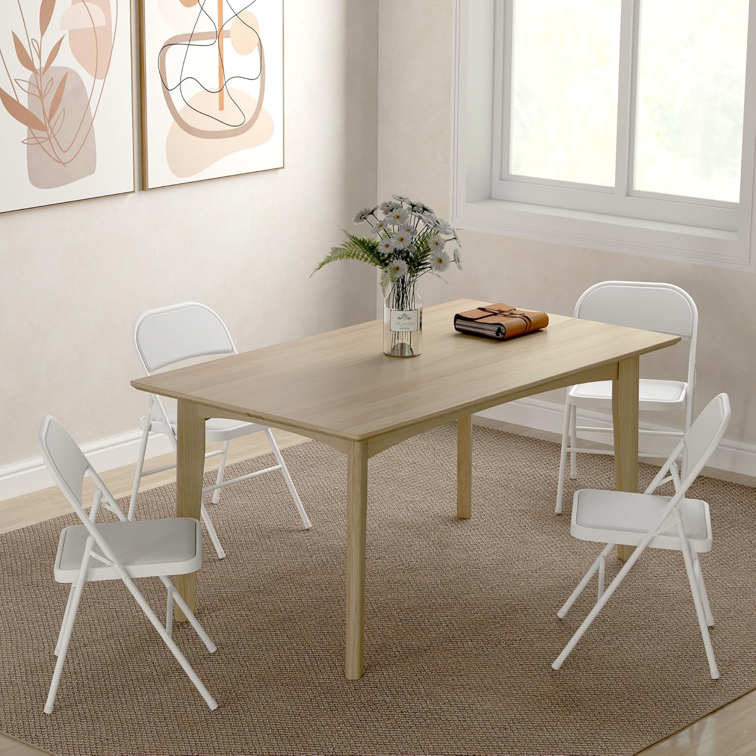 Thumbnail 6 de HOMCOM Lot de 4 chaises pliantes de salle à manger en acier, coussin synthétique – 45 x 46 x 78 cm, blanc