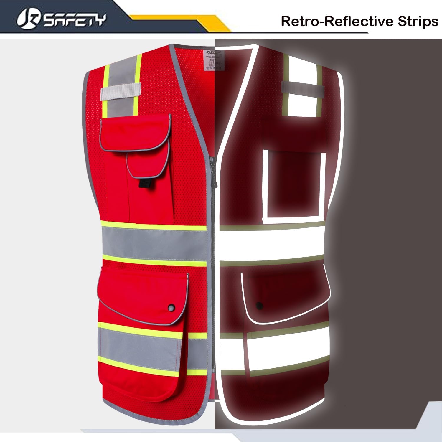 Detalle 2 de JKSafety 9-Pocket Hi-Vis Mesh Safety Vest, Large