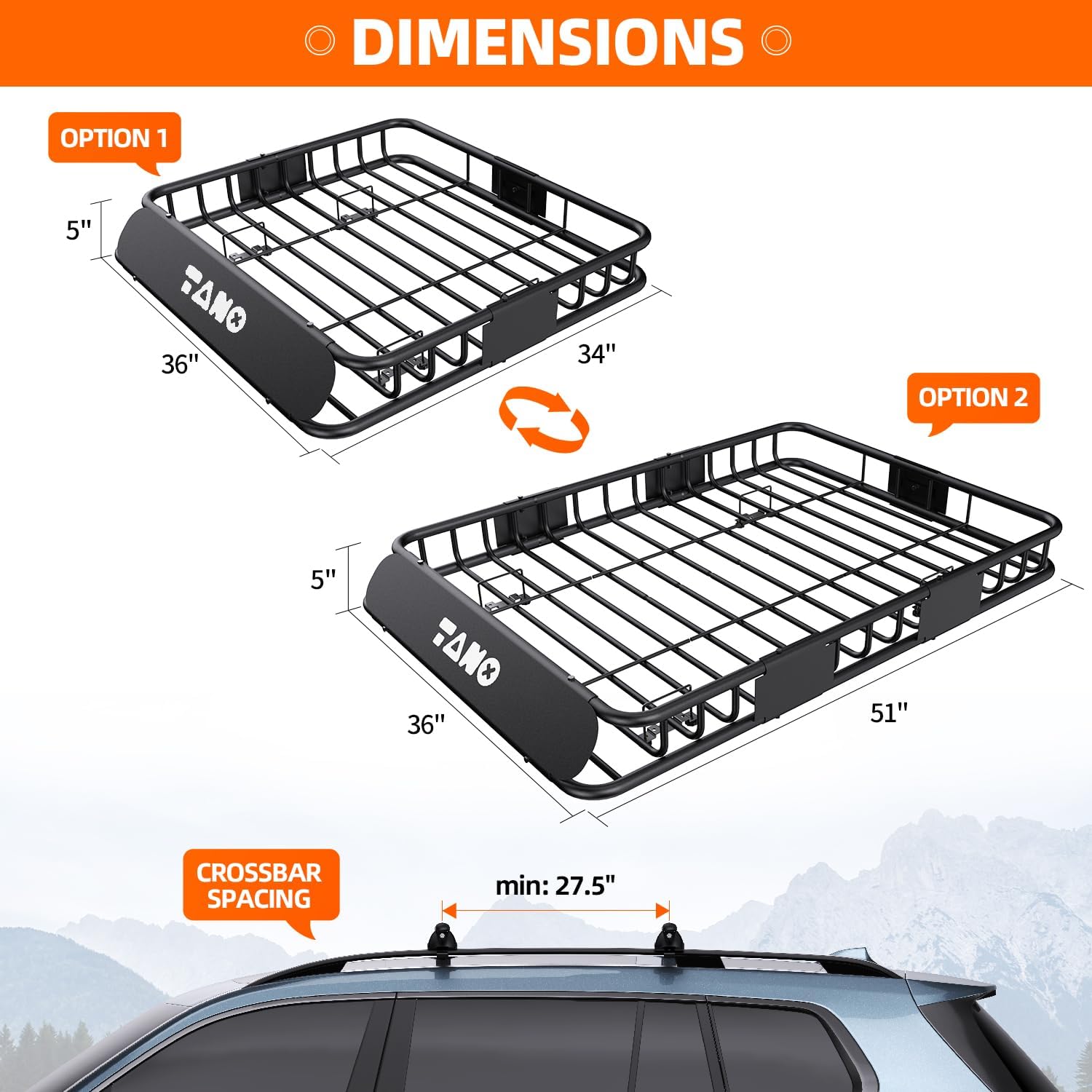Detalle de TANX Roof Cargo Basket, 51 x 36 x 5 Inches