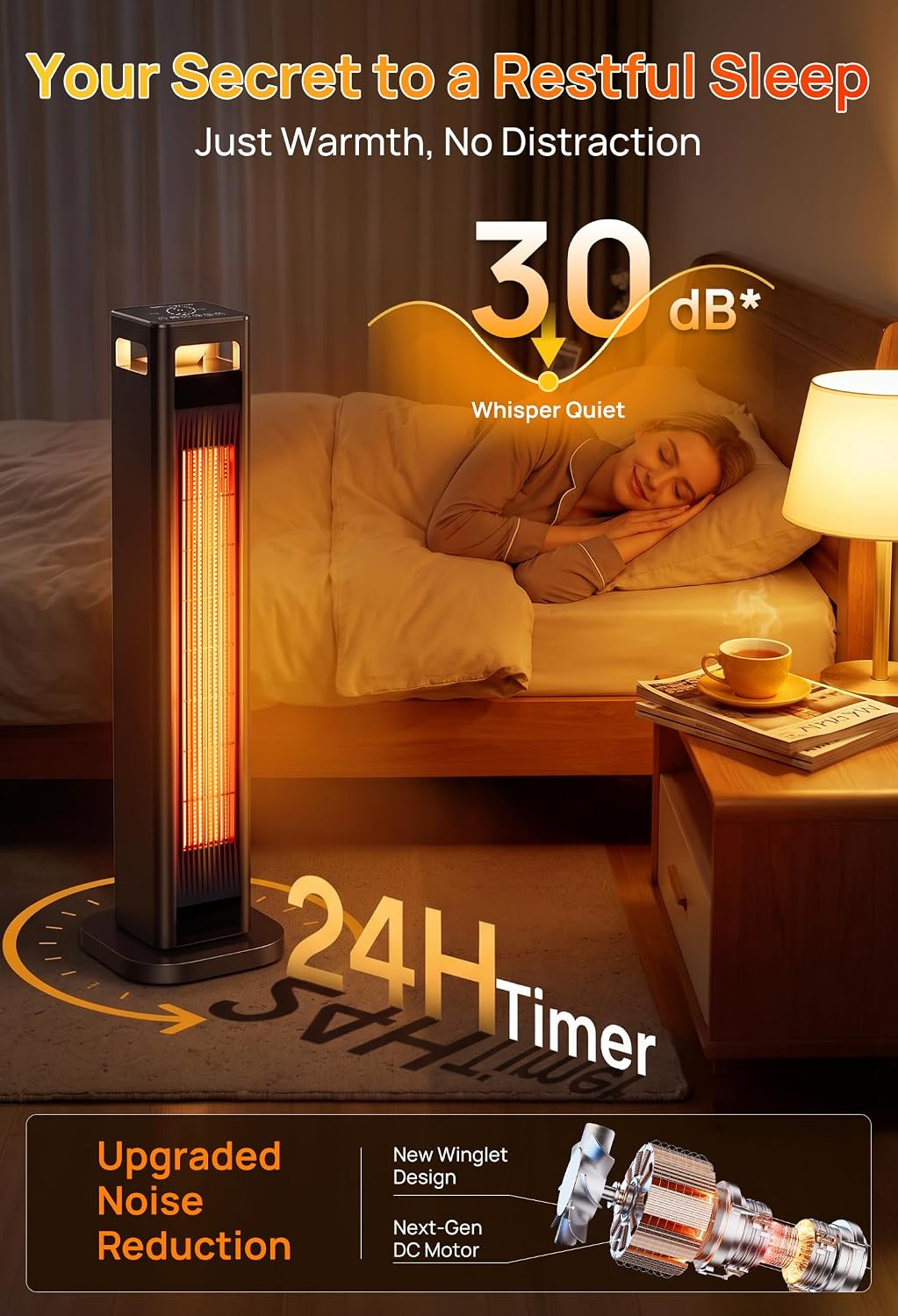 Thumbnail 4 de Mountman QN2313R 37-Inch Tower Space Heater, 1500W, 120° Oscillation