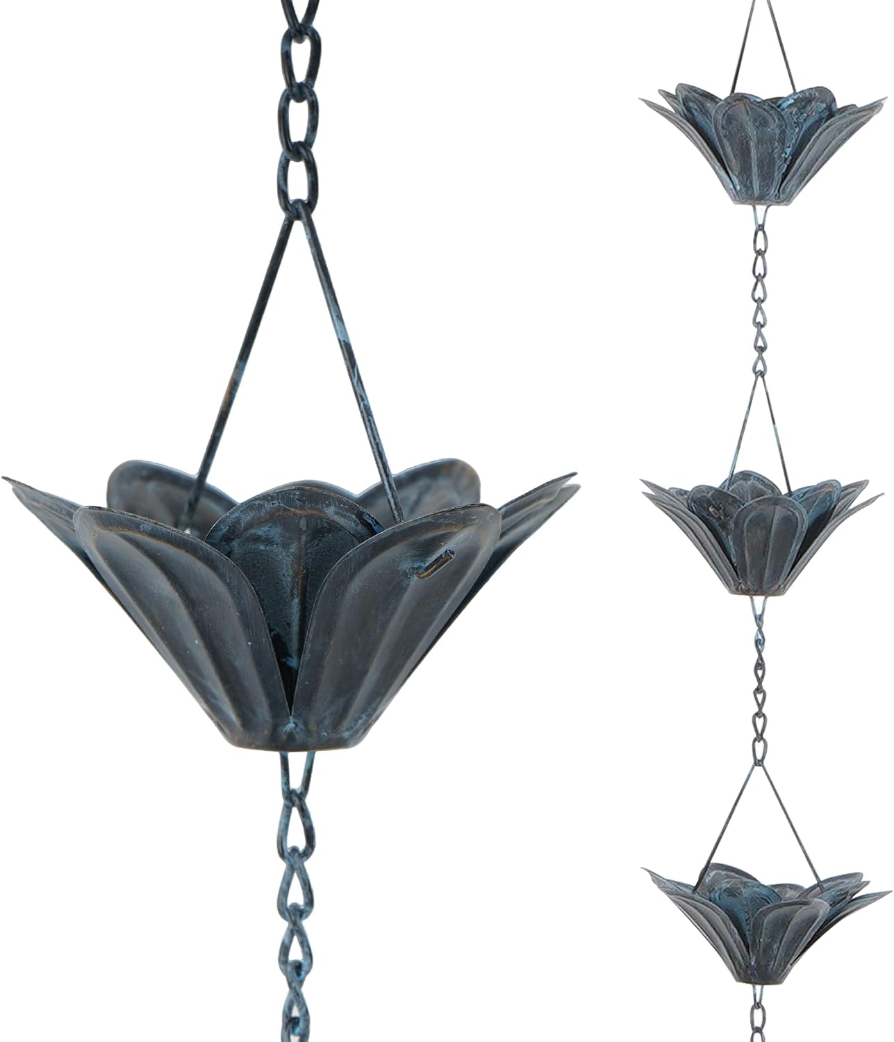 Detalle de Topadorn 8 ft Metal Rain Chain with 12 Lotus Cups, Adjustable Length