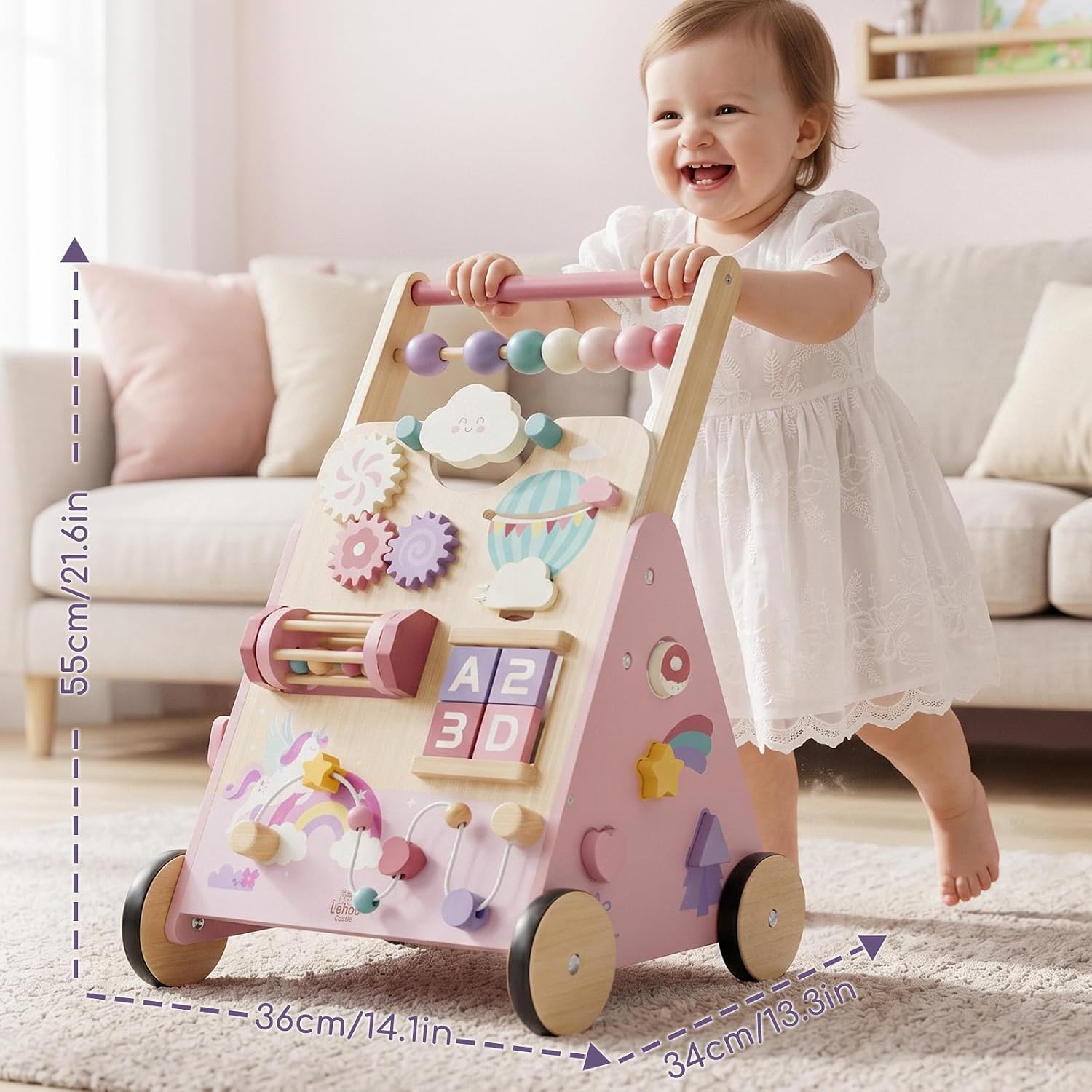 Detalle 1 de Lehoo Castle BW-002 Unicorn Wooden Baby Walker with Adjustable Speed and Activity Center