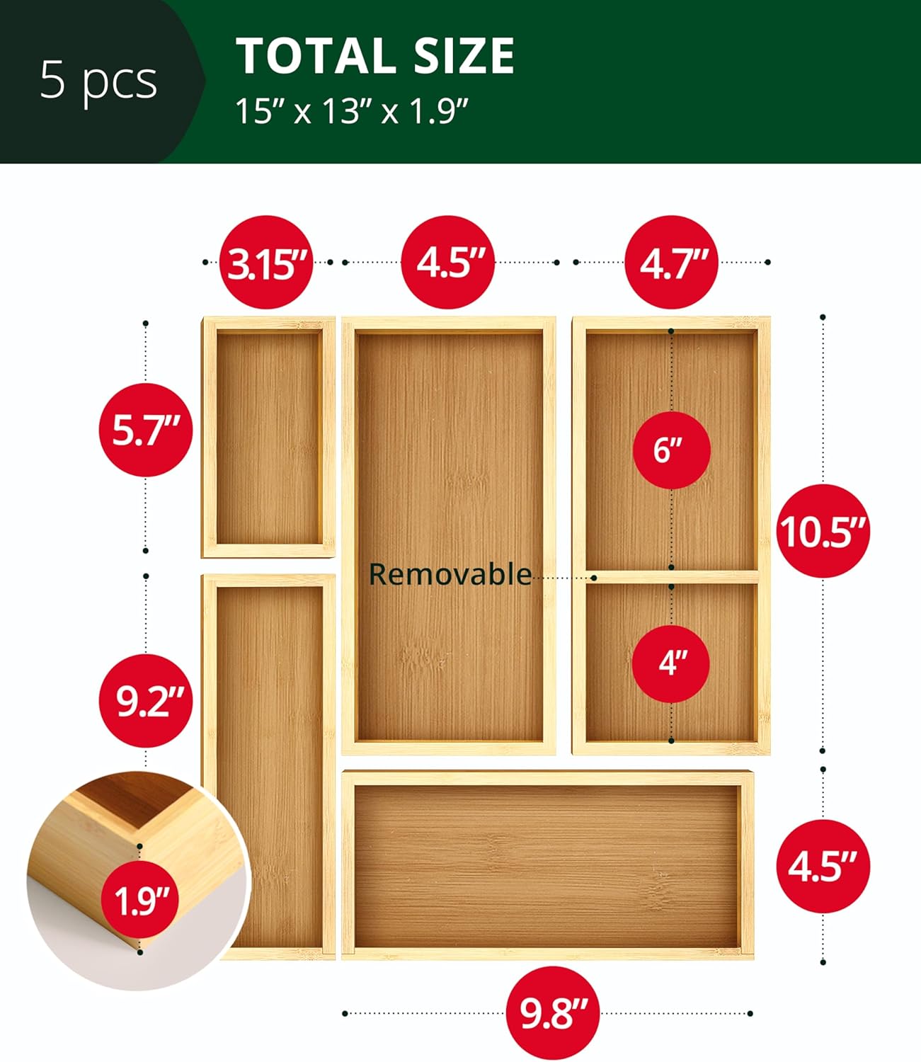 Detalle 2 de ROYAL CRAFT WOOD 5-Piece Bamboo Organizer Set