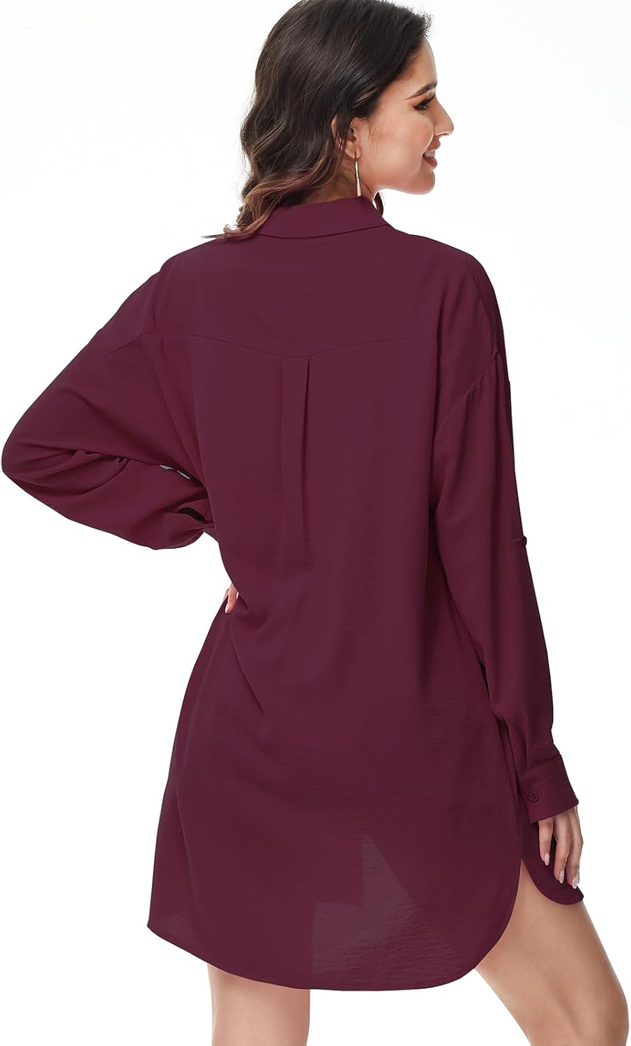 Detalle 2 de Tanmolo Damenbluse mit V-Ausschnitt – langarm Hemdbluse zum Knöpfen im lässigen Boyfriend-Style
