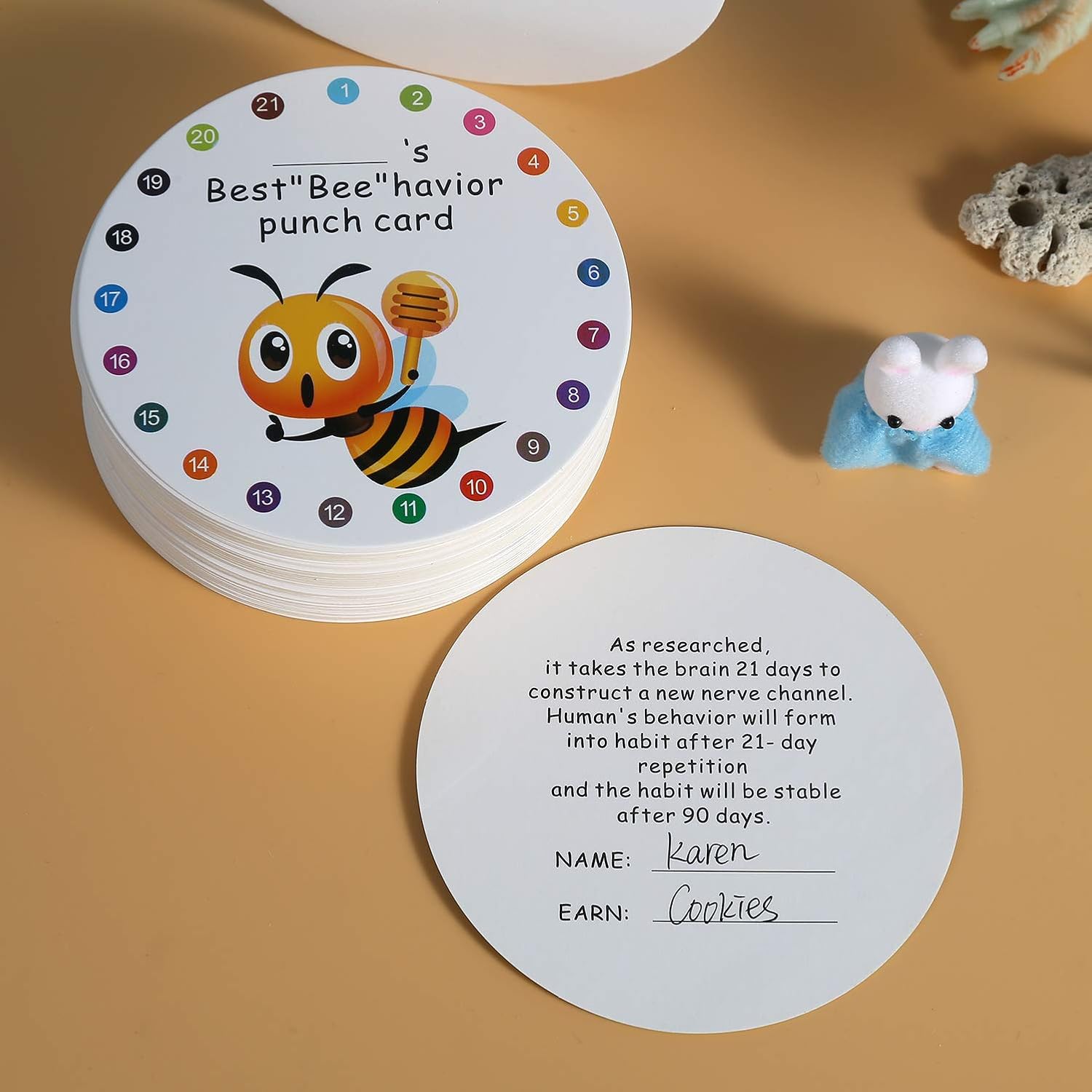 Detalle de ONEDONE 3.9-Inch Bee Reward Punch Cards, 100-Count with Hole Puncher