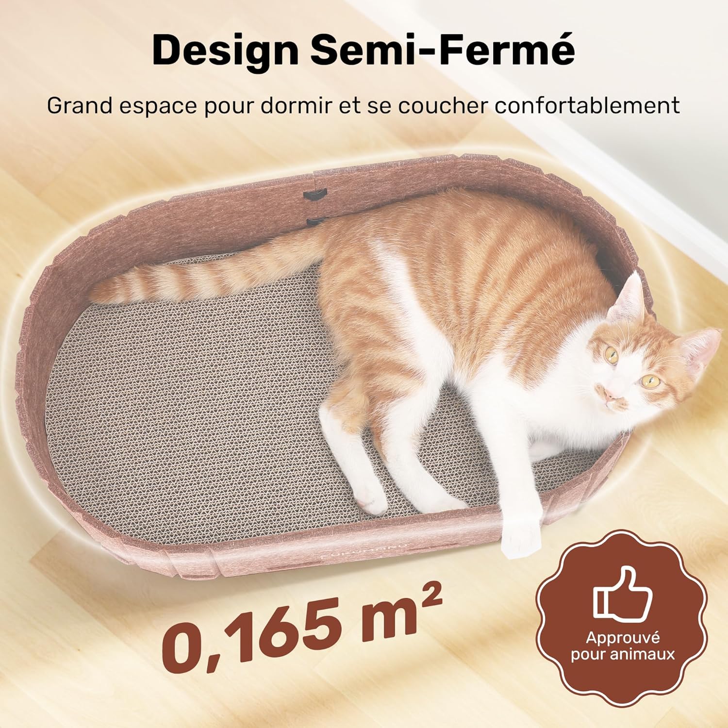 Thumbnail 1 de FUKUMARU Griffoir pour Chat semi-ouvert en forme de canapé 61 cm, caramel