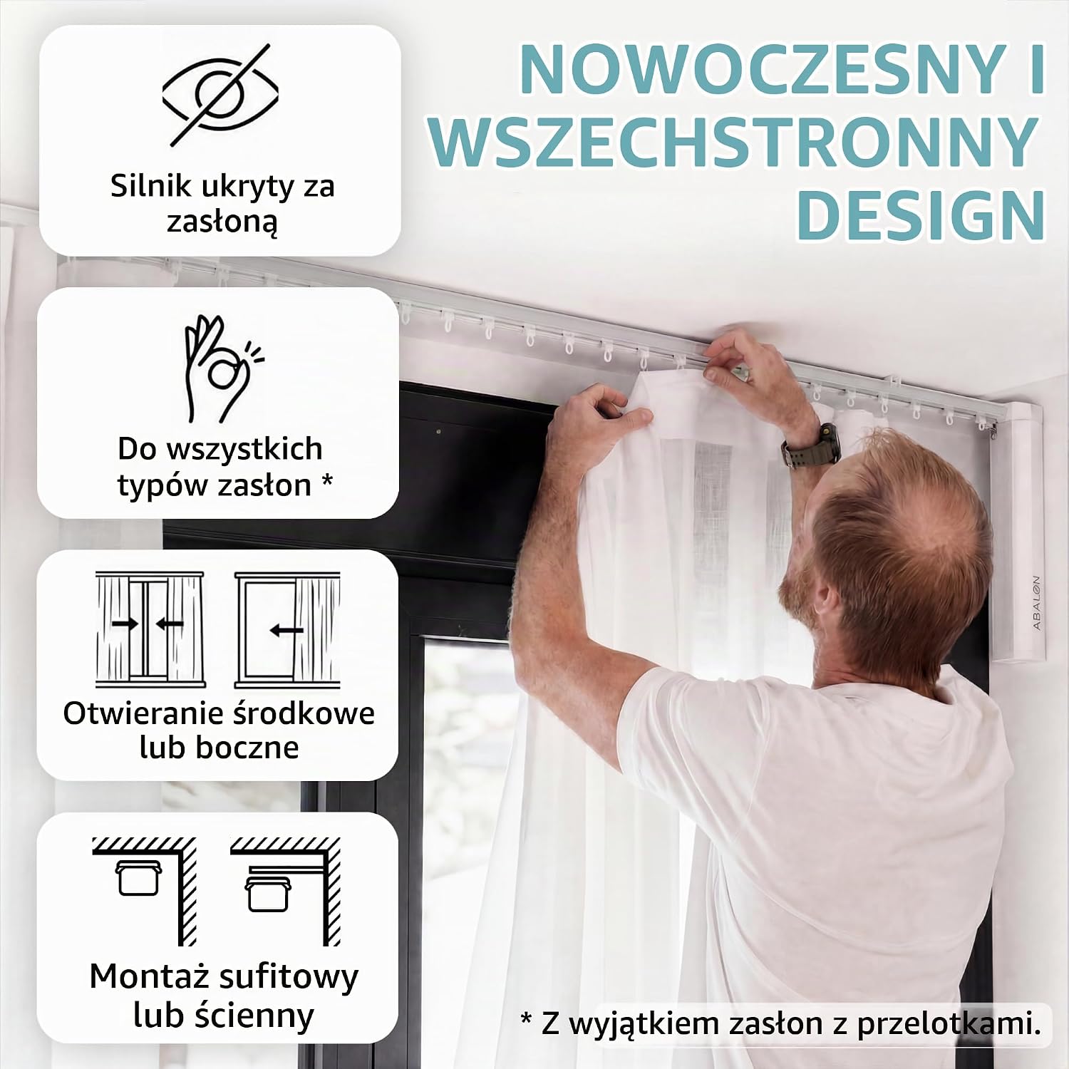 Detalle de ABALON karnisz z napędem Wi-Fi, 6 m, aluminiowy, szary
