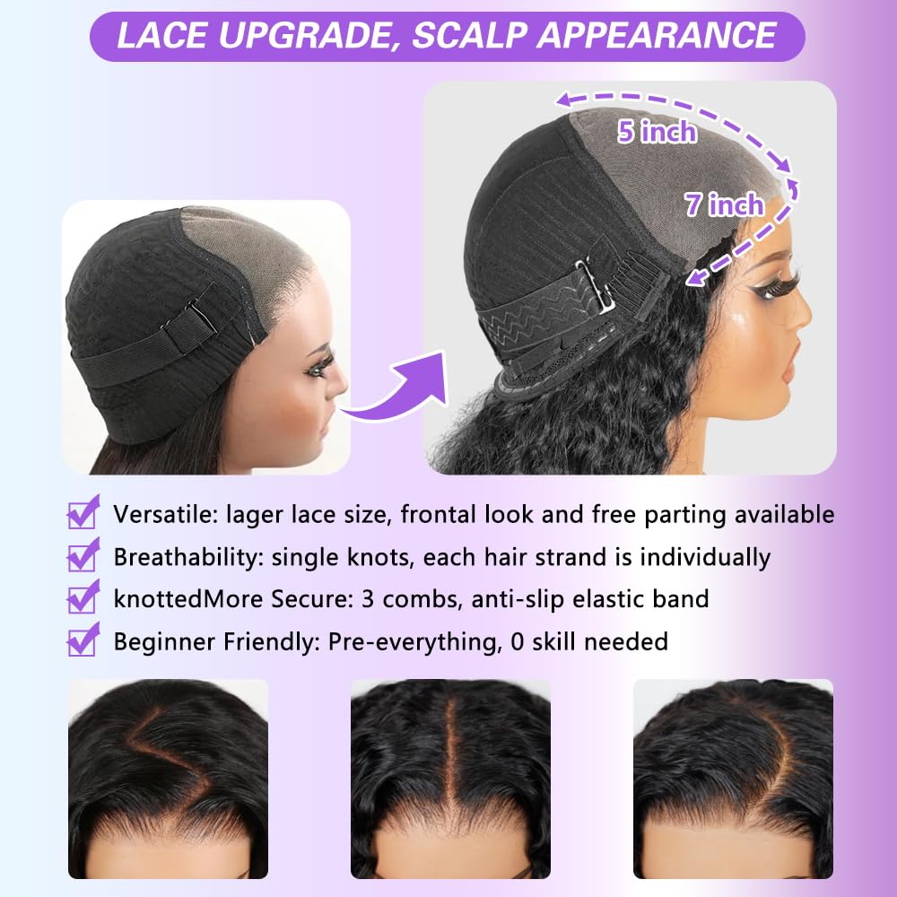 Detalle de QUANDIAN Wear and Go Glueless Wigs: 26" Deep Wave 7x5 HD Lace Front, 210% Density, 3D Dome Cap