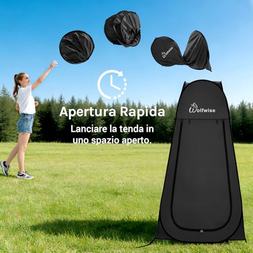 Thumbnail 7 de Wolfwise Tenda ad Apertura Istantanea Pop-Up – Privacy tent per campeggio, spiaggia e docce all’aperto (40" × 75" / 100 cm × 190 cm) – Nero