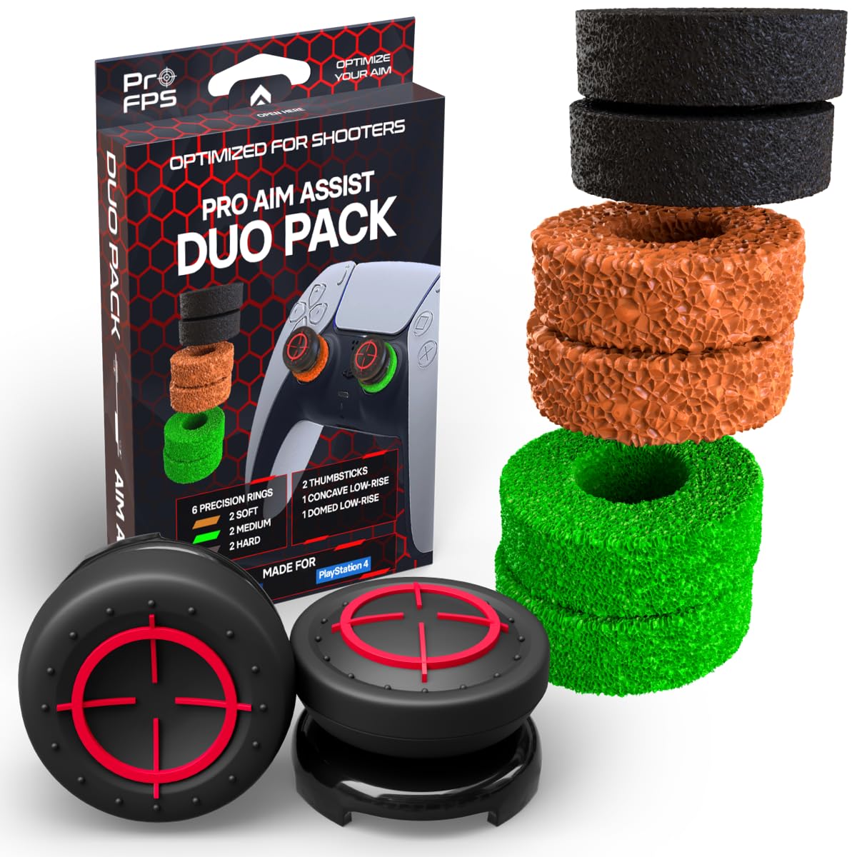 Detalle de ProFPS PS5 PS4 Zubehör 6 Precision Rings 2 Sticks