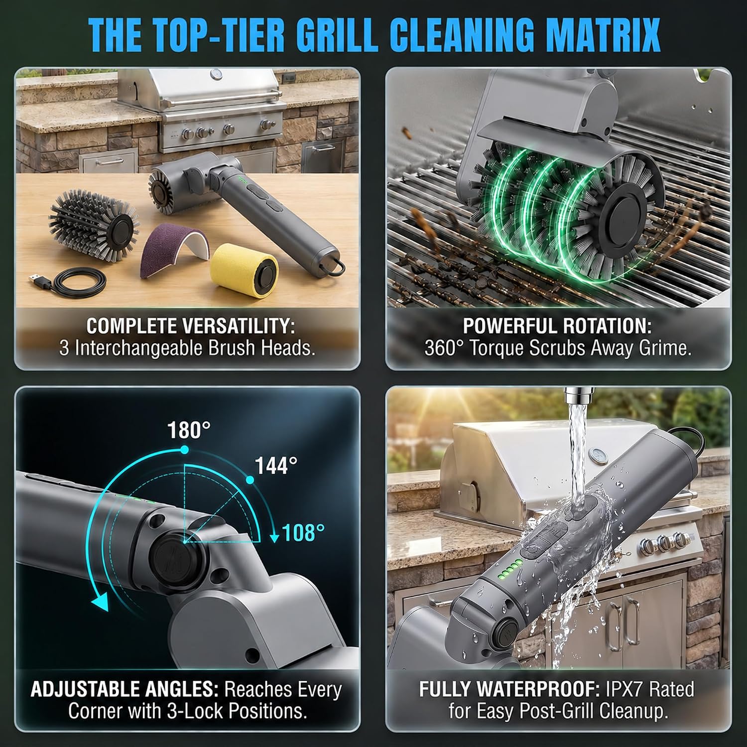Detalle de 2026 Upgraded Electric Grill Brush Cordless – 3-in-1 Rotary BBQ Cleaner