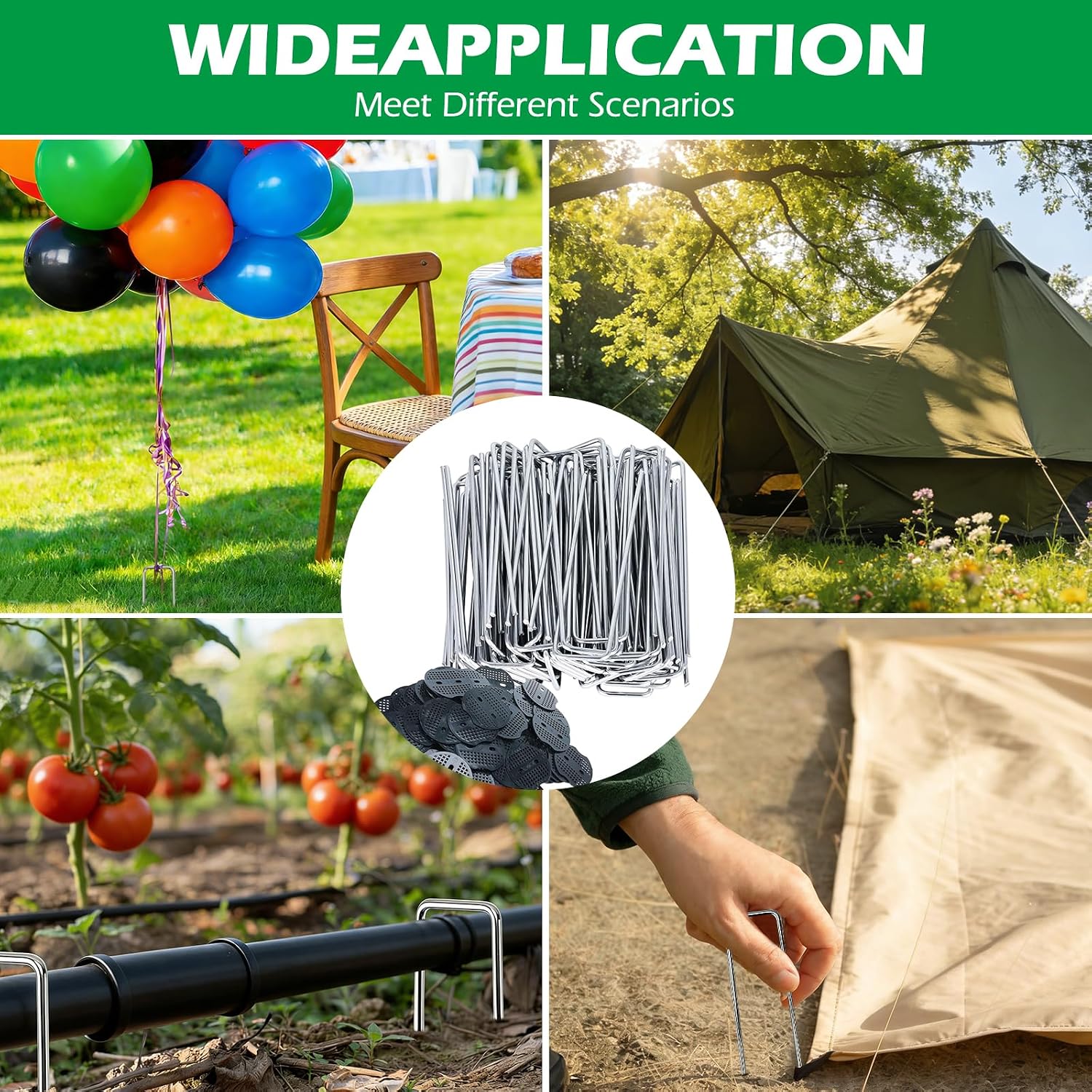 Thumbnail 5 de Finderomend 4*30*100mm Garden Staples, Galvanized Steel, 100 Stakes and 100 Pads