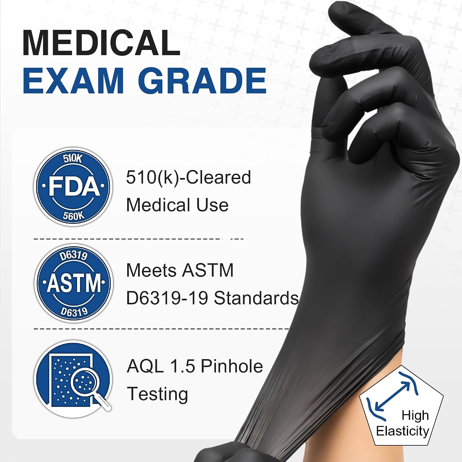 Detalle de Schneider Medical Black Nitrile Gloves: Powder Free, Latex Free, 2.5 mil Exam-Grade (S–XL)