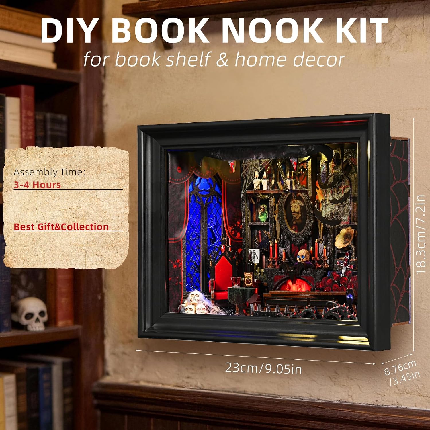 Thumbnail 2 de ETKVR Book Nook Kit: Angolo lettura gotico Dracula in cornice – una libreria che prende vita