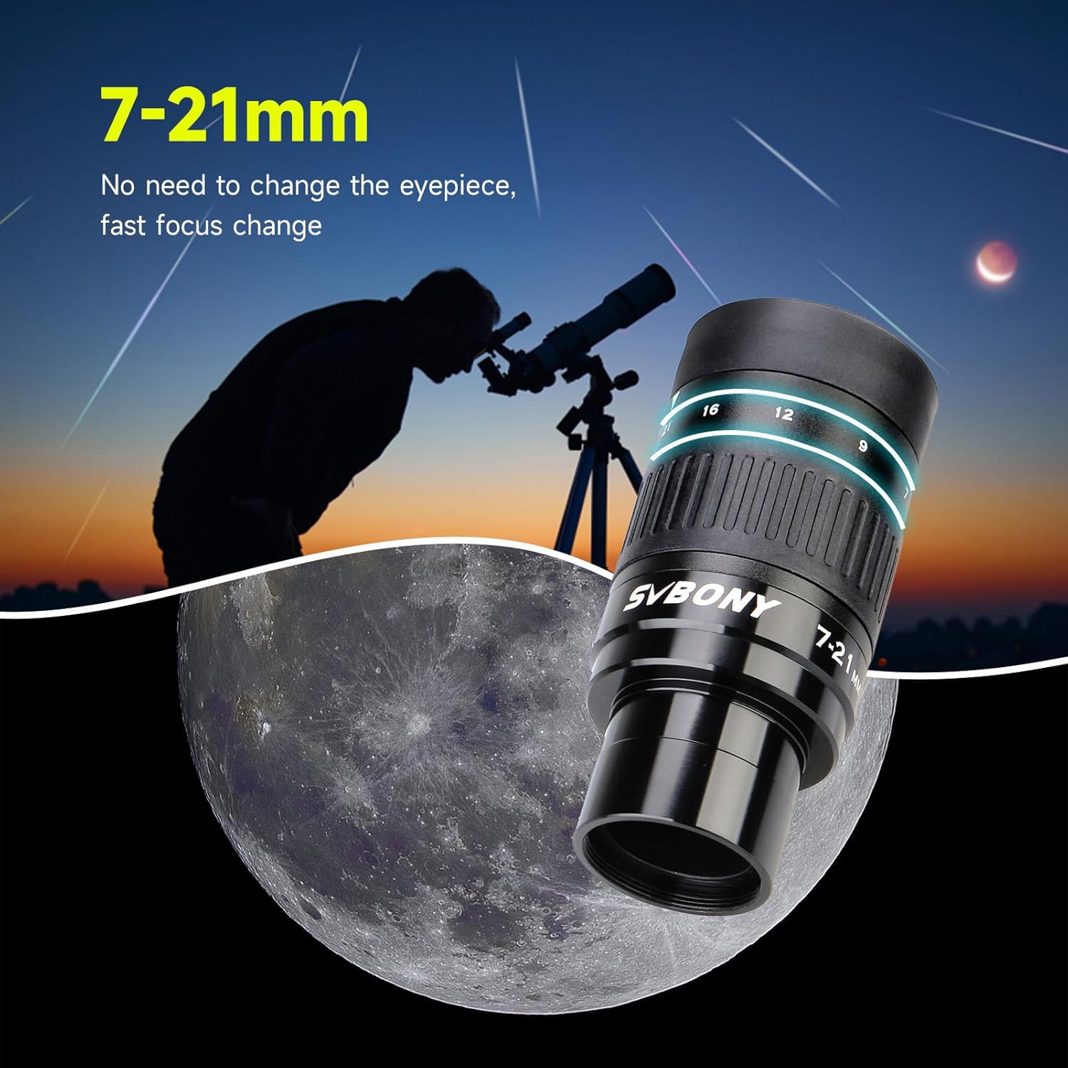 Thumbnail 1 de SVBONY SV135 oculare per telescopio con zoom 1,25" da 7 a 21 mm