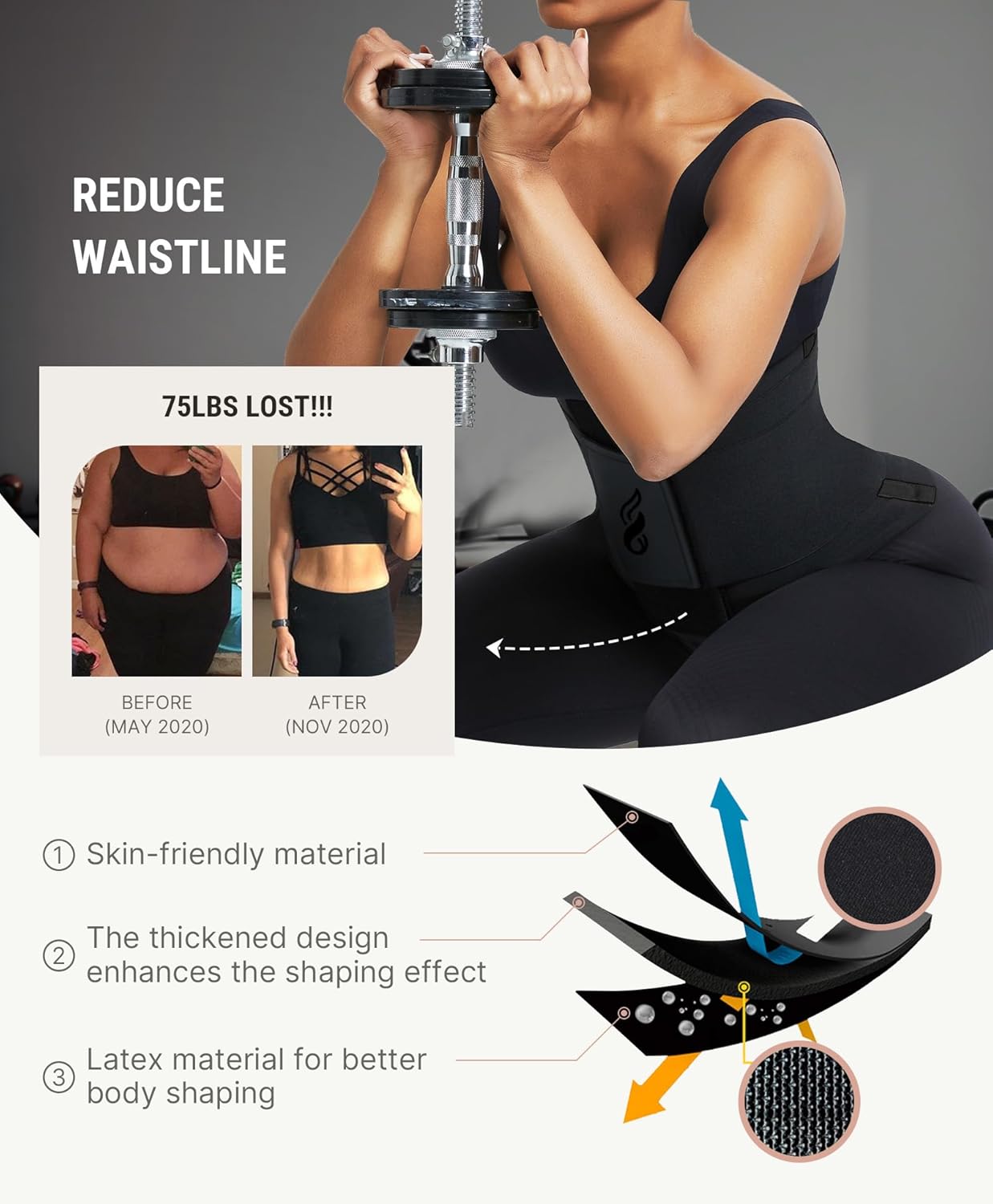 Thumbnail 2 de FeelinGirl Resilience Perspire waist trainer belt for tummy control (triple wrap, adjustable, breathable)