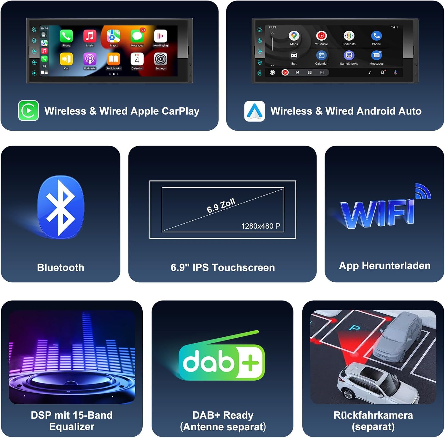 Thumbnail 4 de Android Autoradio 1Din mit Bildschirm 6,9"
