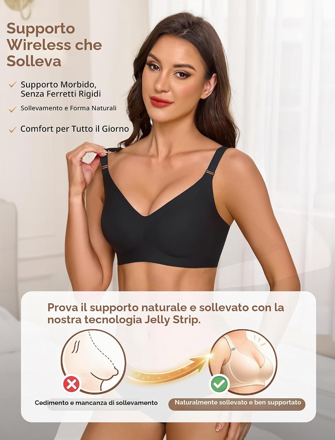 Detalle de Reggiseno Donna Senza Ferretto Push Up Imbottito Morbido Seamless Comfort Classico (Coppa Intera) con supporto forte