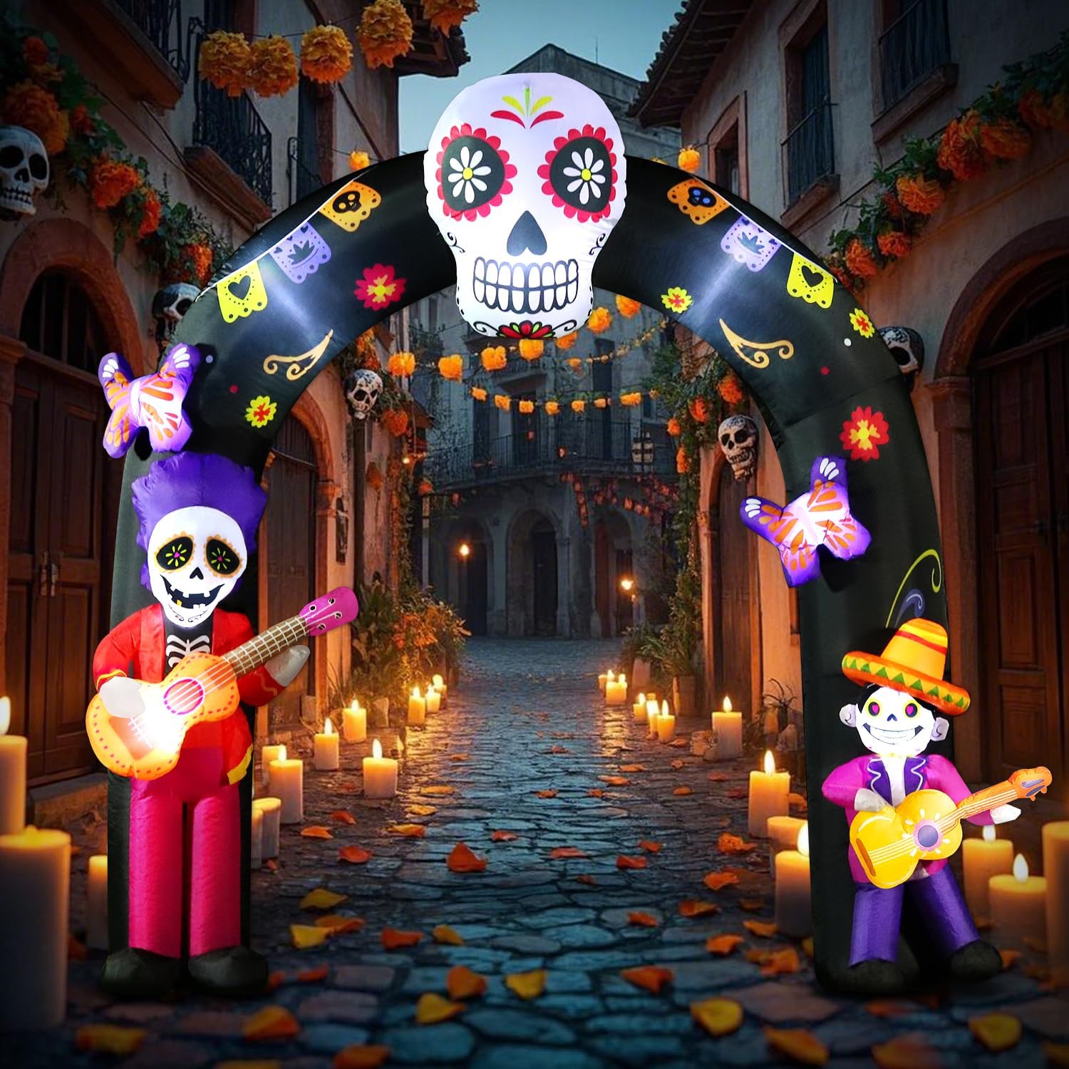 Detalle 2 de DomKom K1455 8-Foot Day of the Dead Inflatable Arch with LED Lights