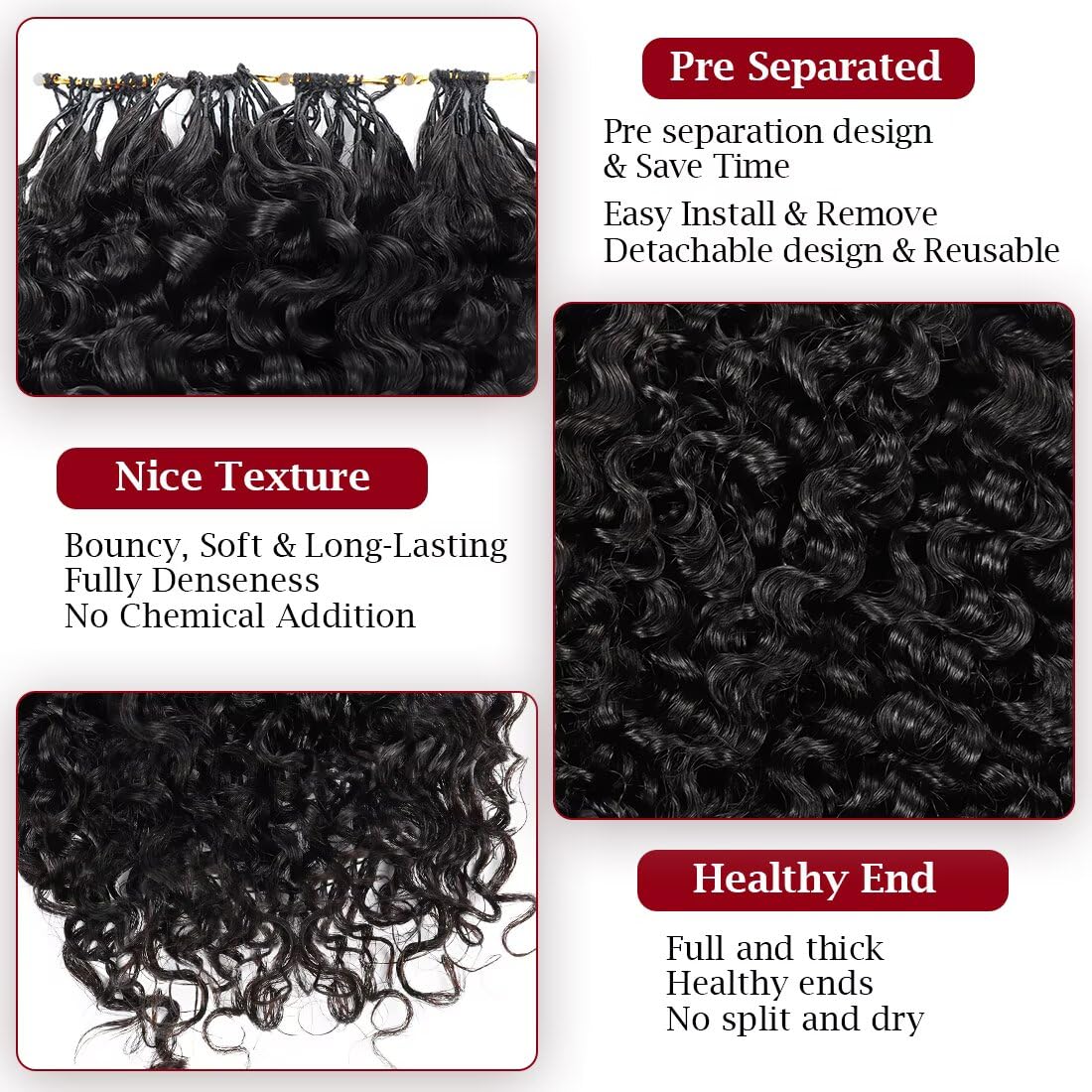 Detalle 2 de Miracle Invisible Knots Feather Crochet Hair 18in, 55g—Pre-Looped, Natural Wave